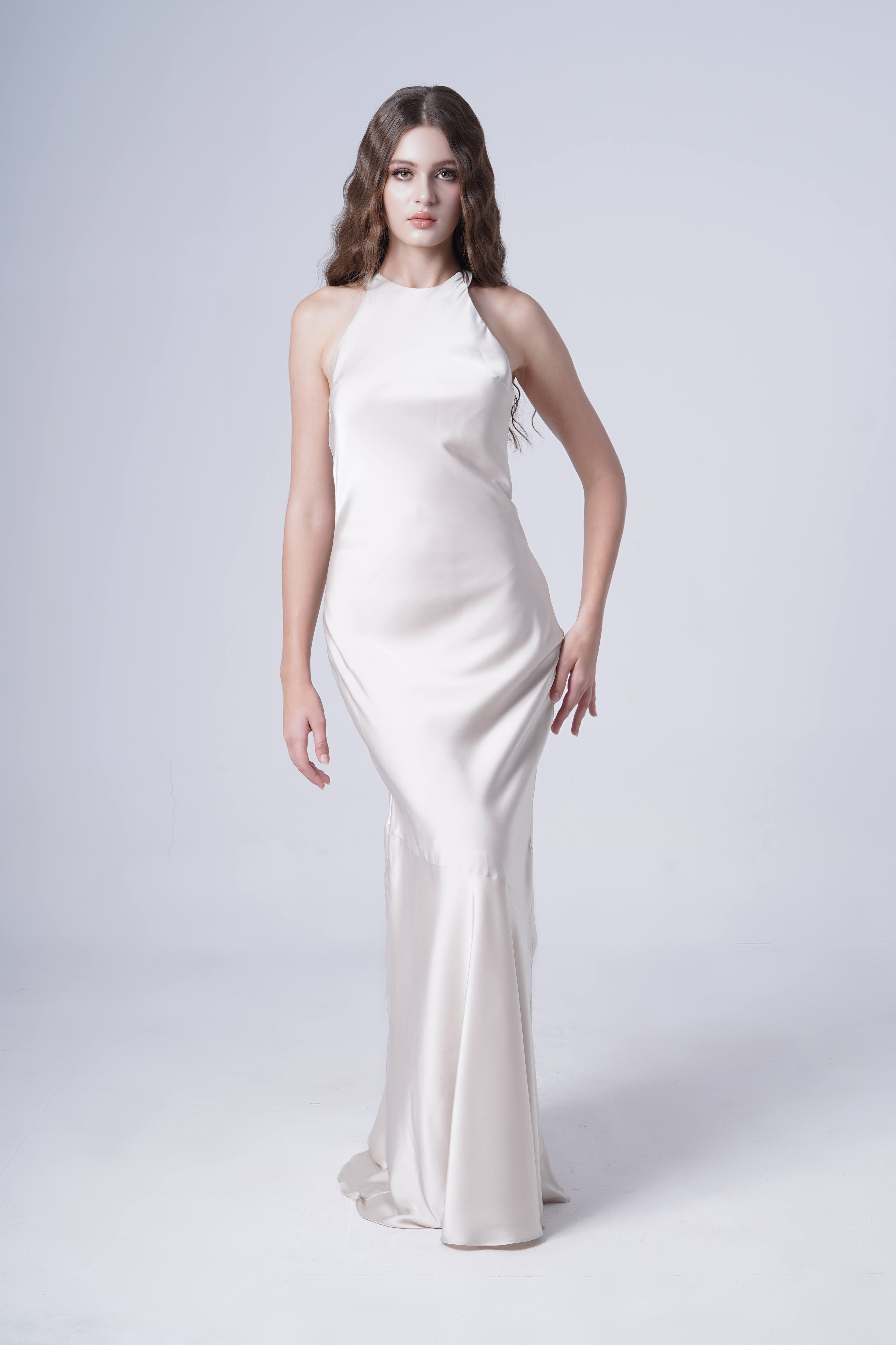 Mira Bridesmaid Dress in Oyster Satin