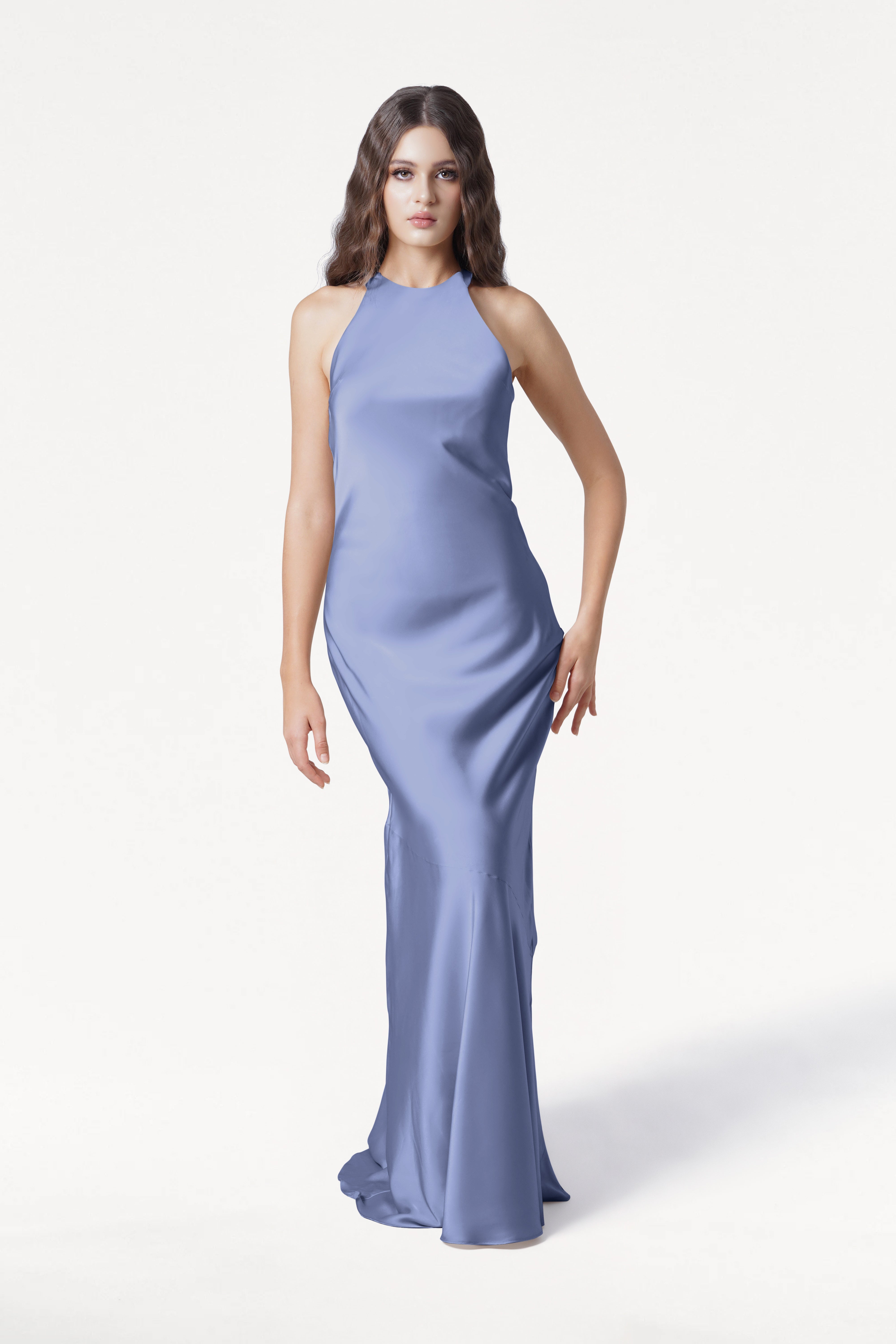 Mira Bridesmaid Dress in French Blue Satin