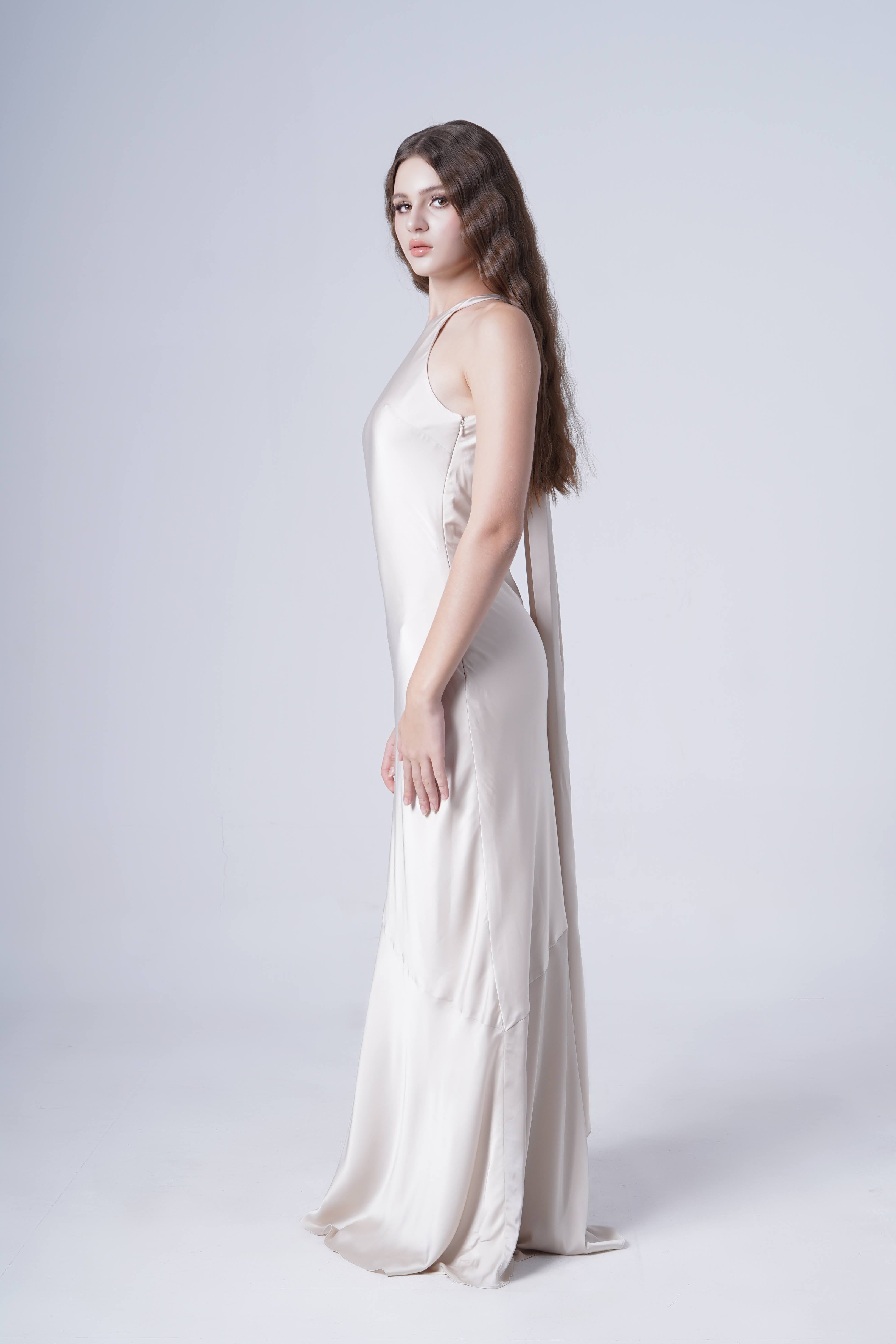 Mira Bridesmaid Dress in Oyster Satin