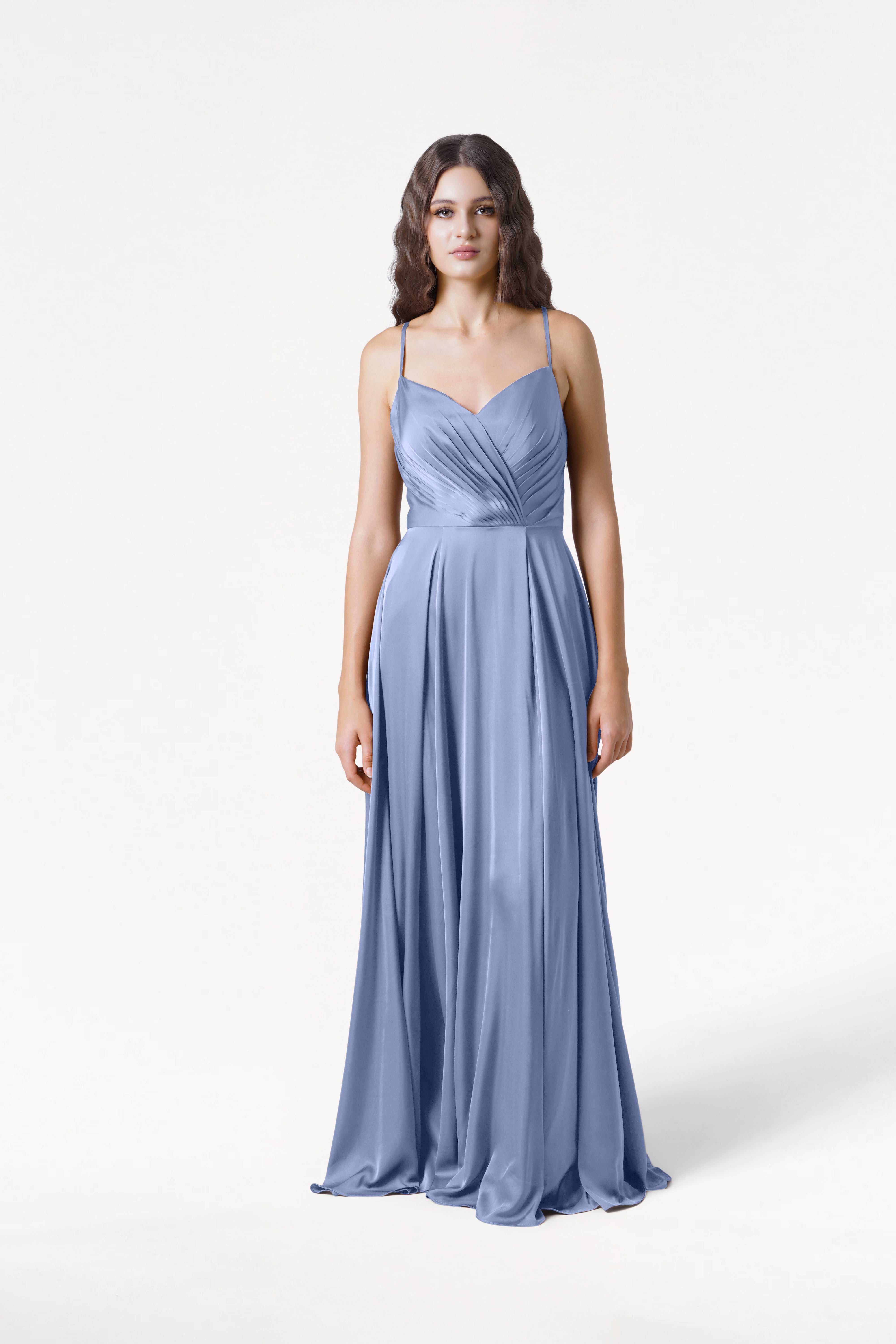 TH&TH Isla Bridesmaid Dress In French Blue Satin TH and TH TH&TH Isla Bridesmaid Dress In French Blue Satin TH and TH