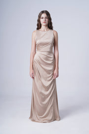 Nala Bridesmaid Dress in Champagne Sky Satin