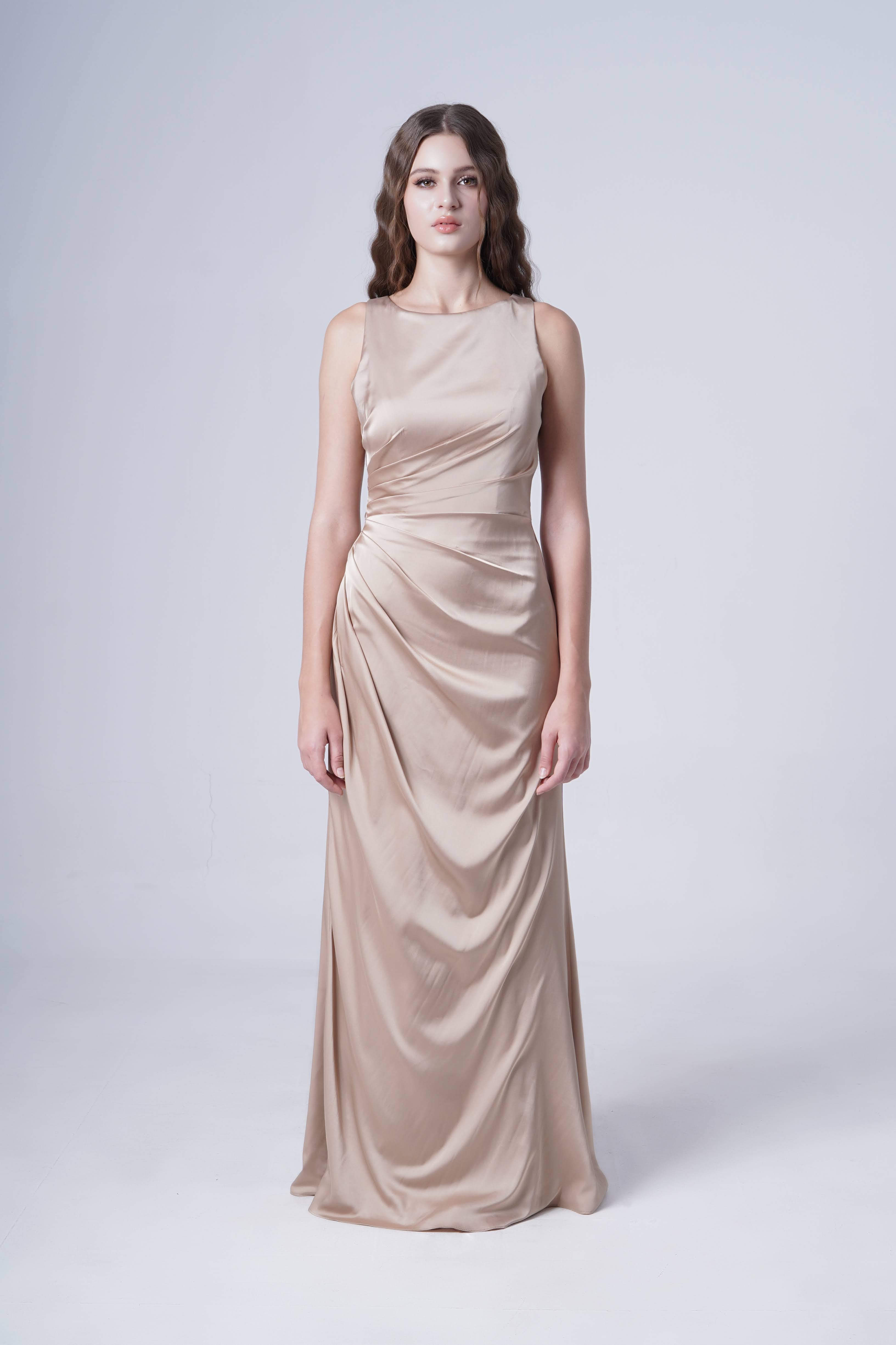 Nala Bridesmaid Dress in Champagne Sky Satin