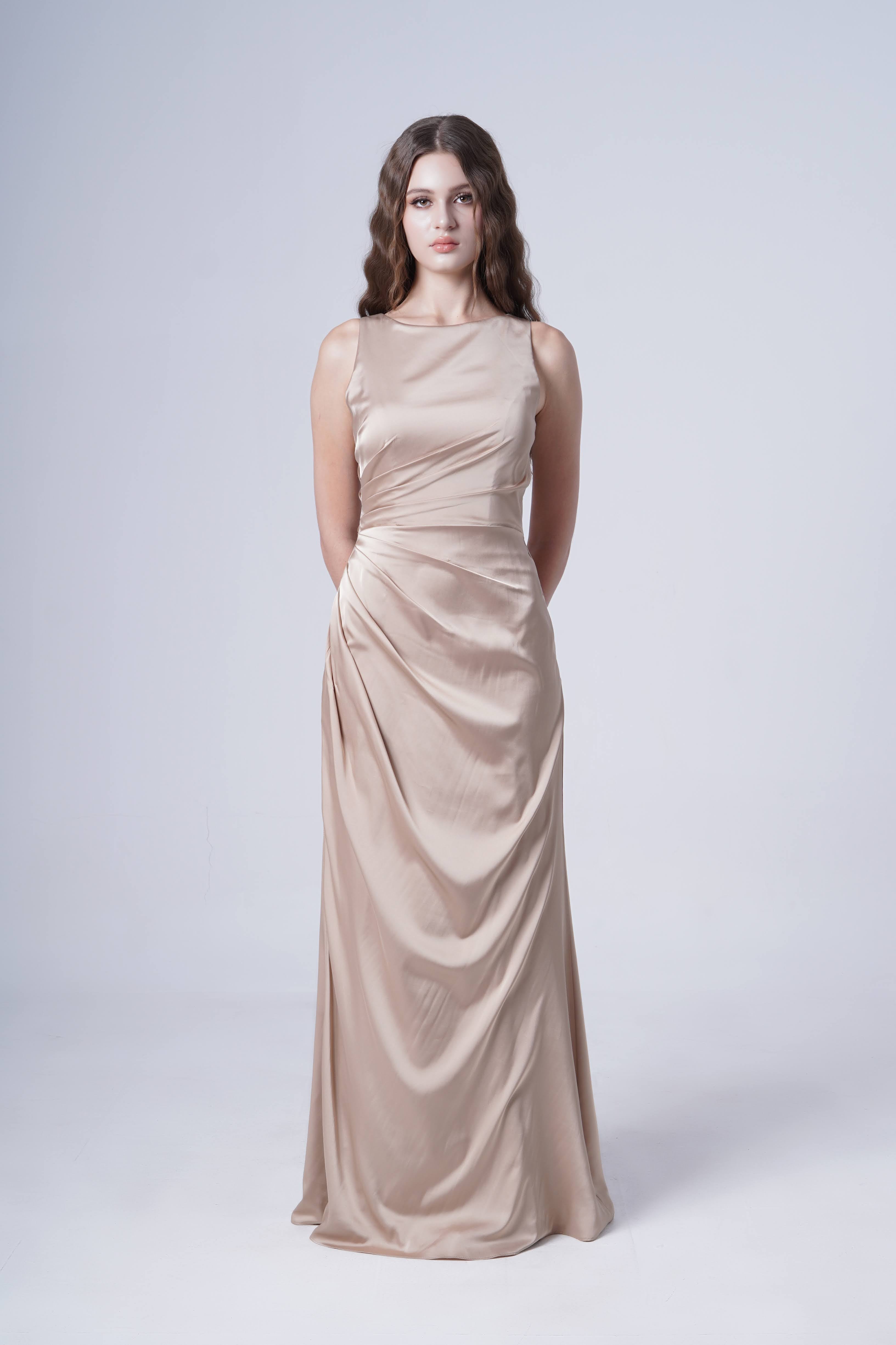Nala Bridesmaid Dress in Champagne Sky Satin