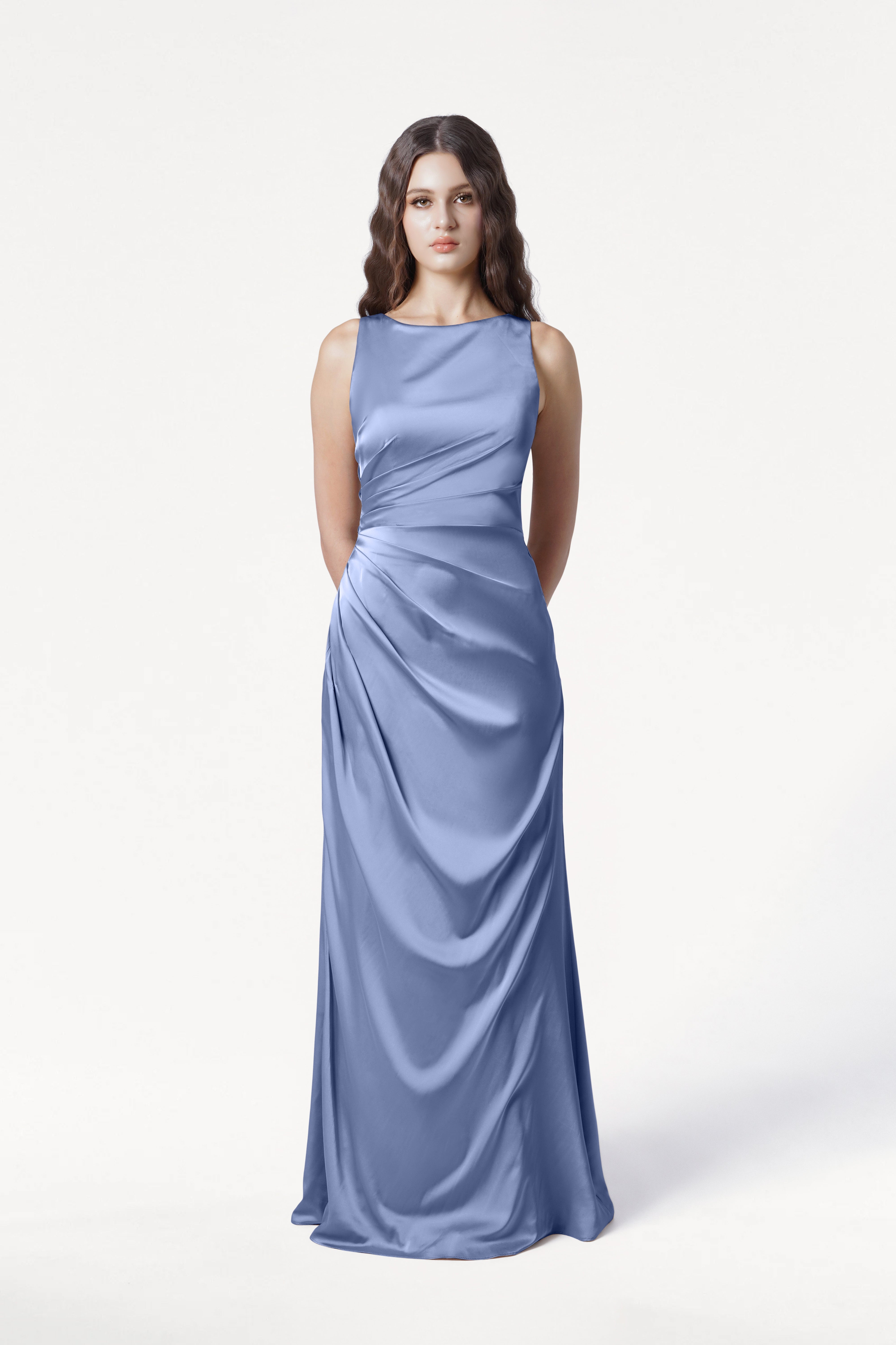 Nala Bridesmaid Dress in French Blue Satin
