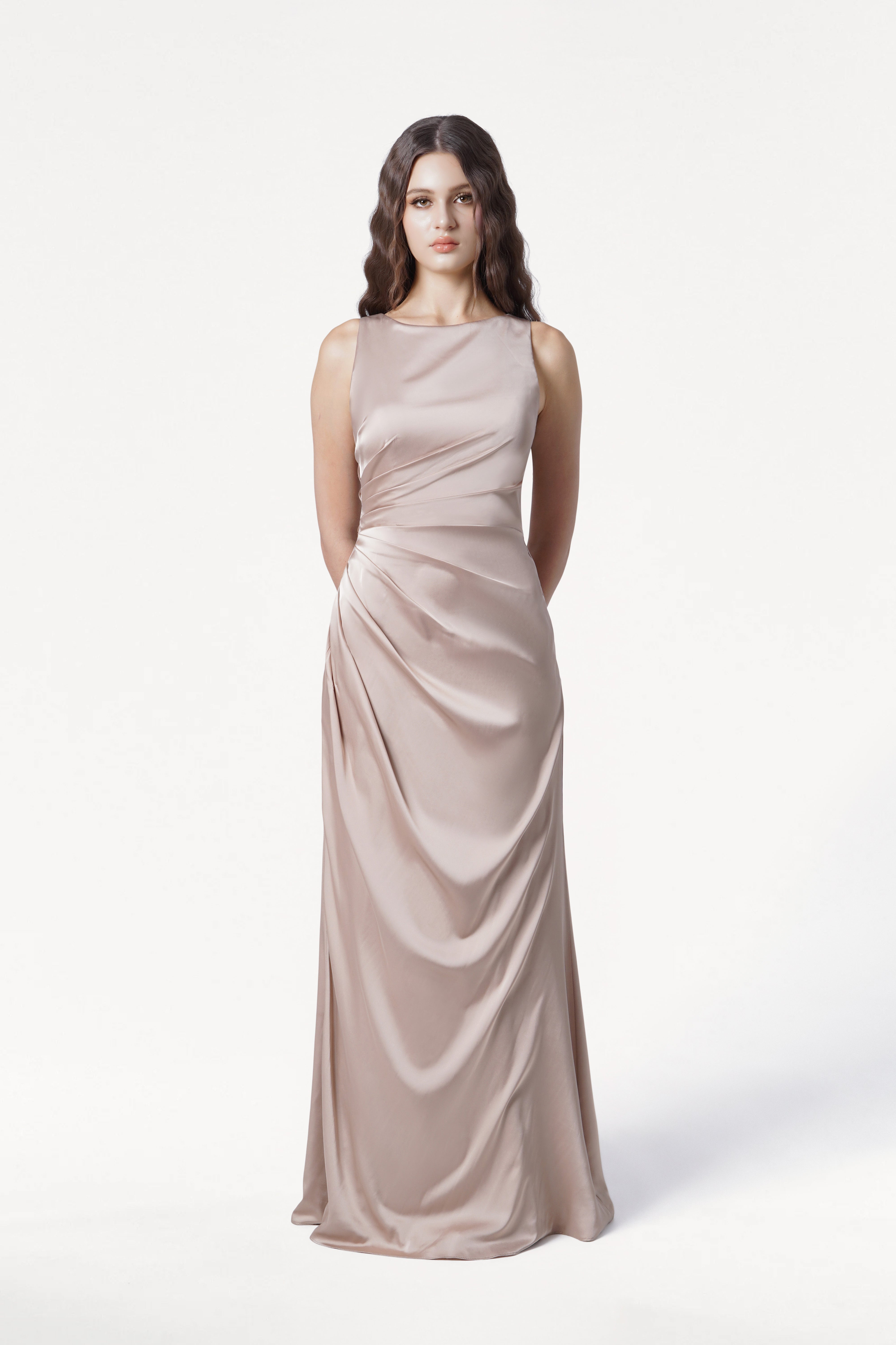 Nala Bridesmaid Dress in Champagne Sky Satin