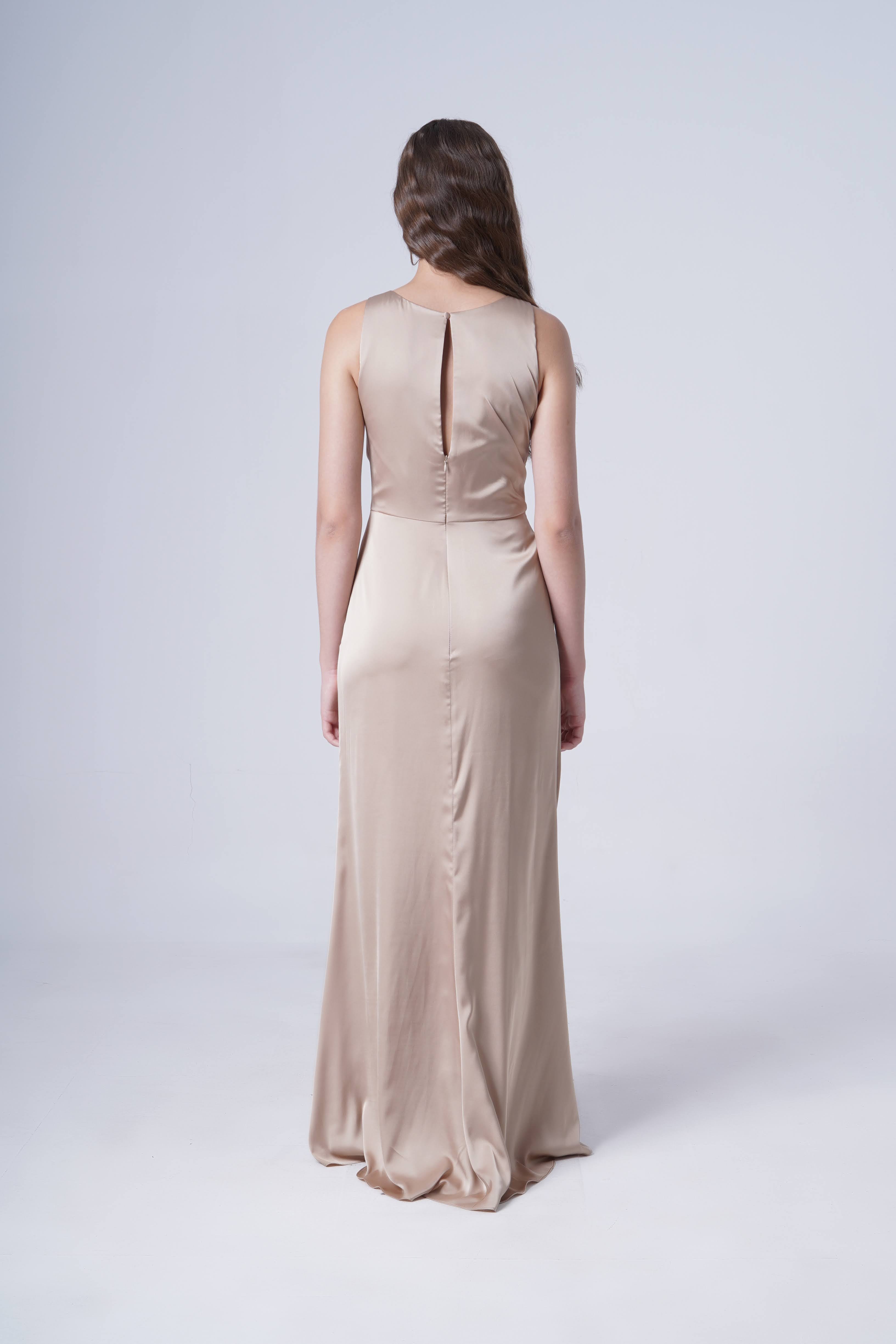 Nala Bridesmaid Dress in Champagne Sky Satin