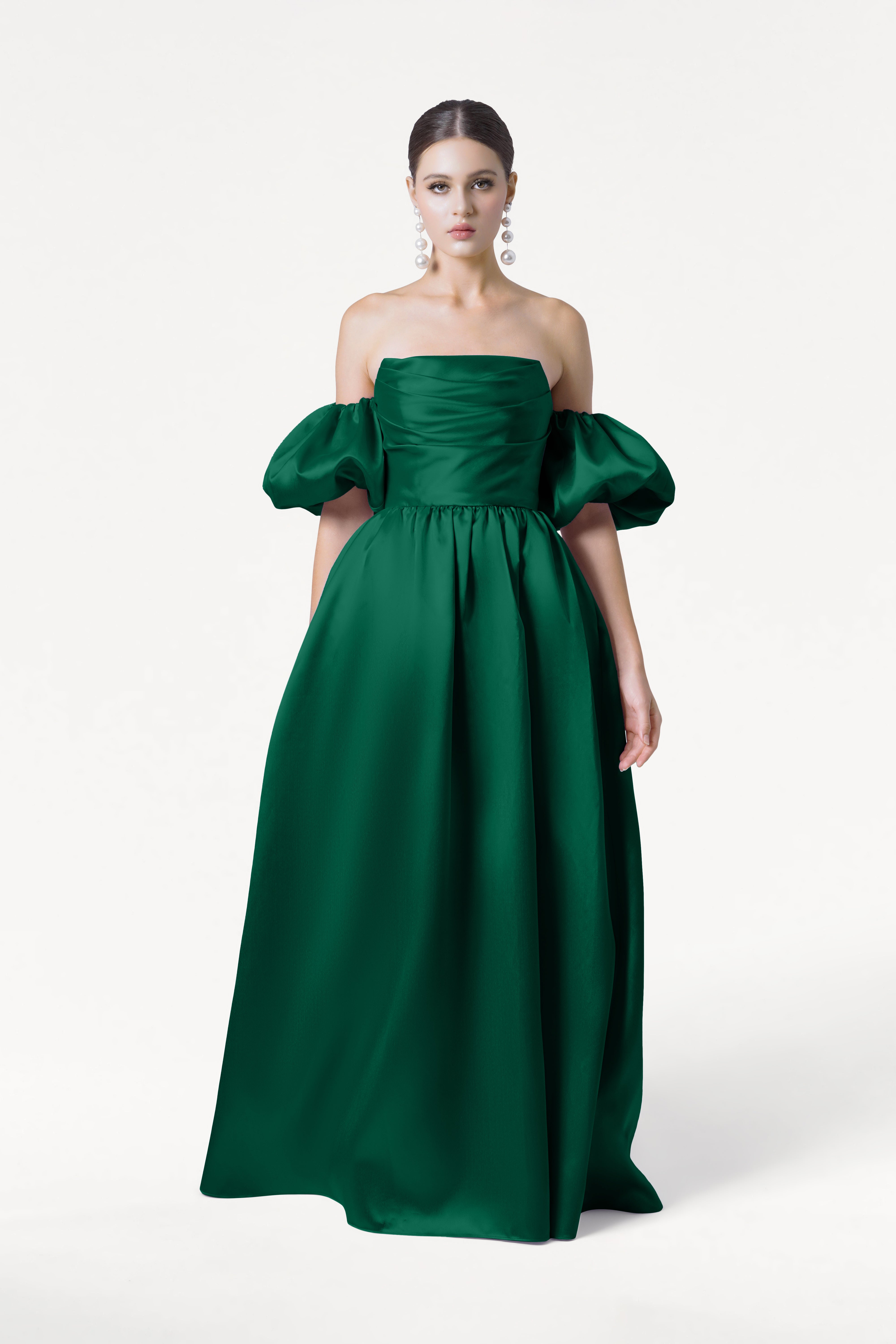 Blair Bridesmaid Dress in Forest Green Satin Twill