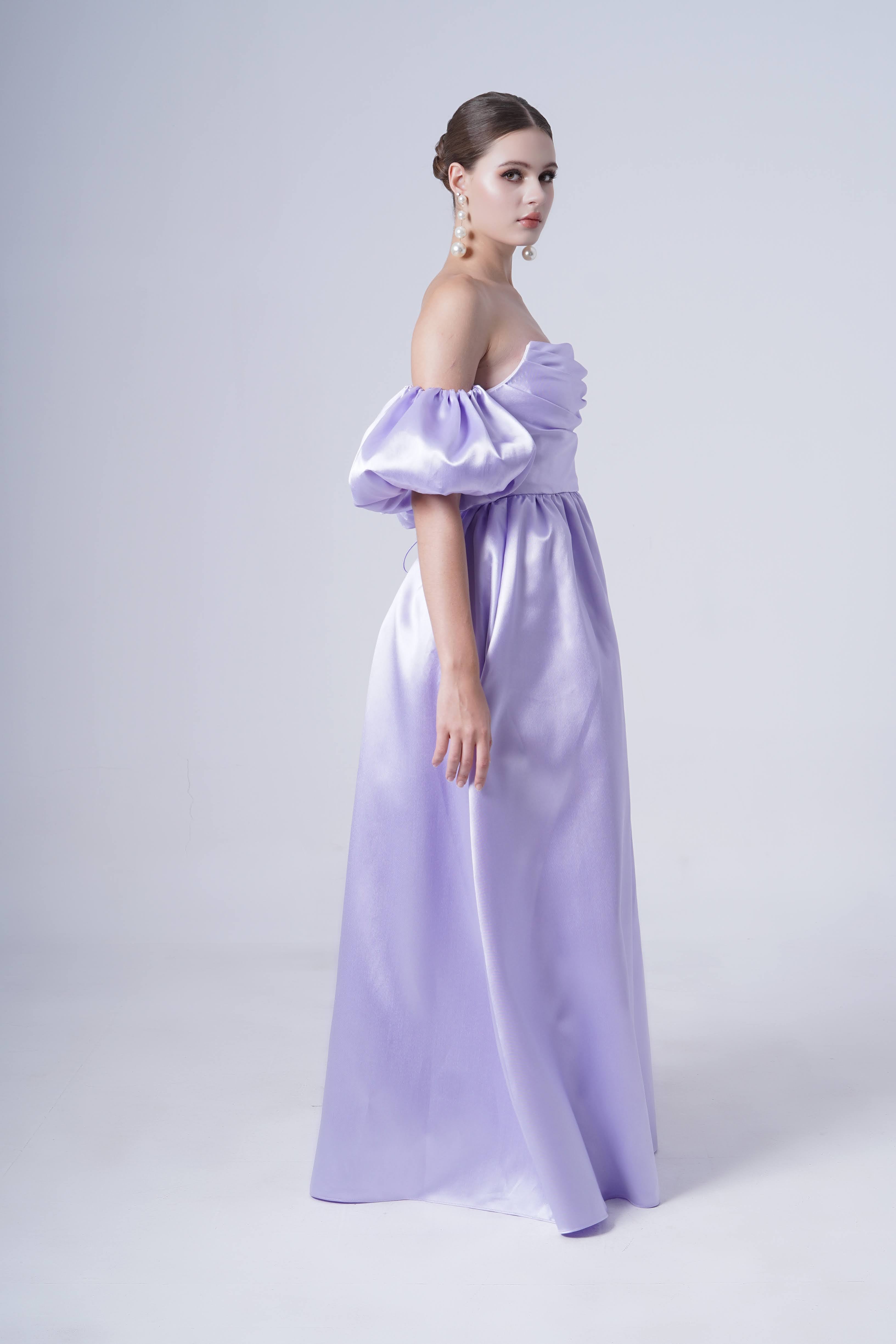 Blair Bridesmaid Dress in Lilac Mist Satin Twill