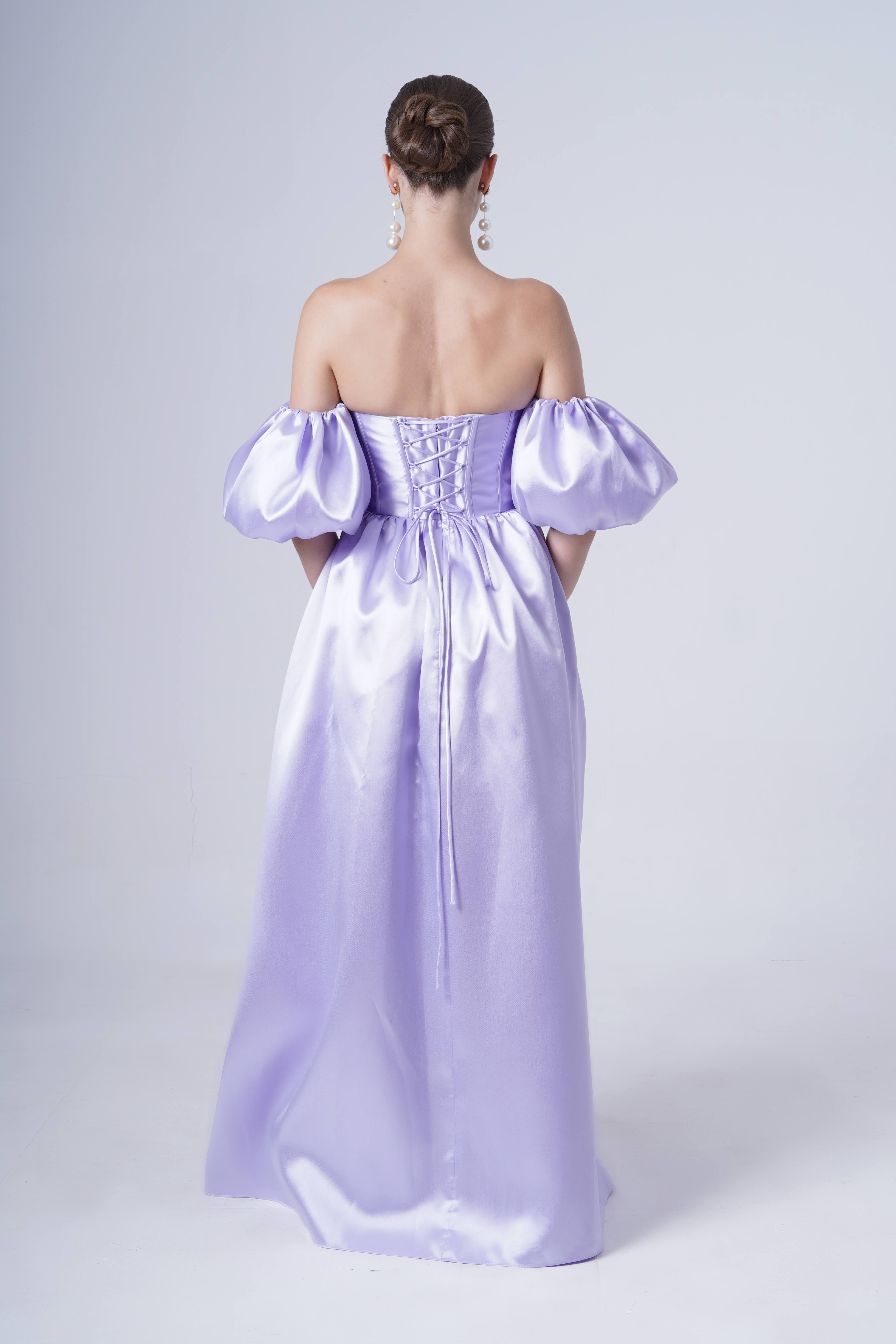 Blair Bridesmaid Dress in Lilac Mist Satin Twill