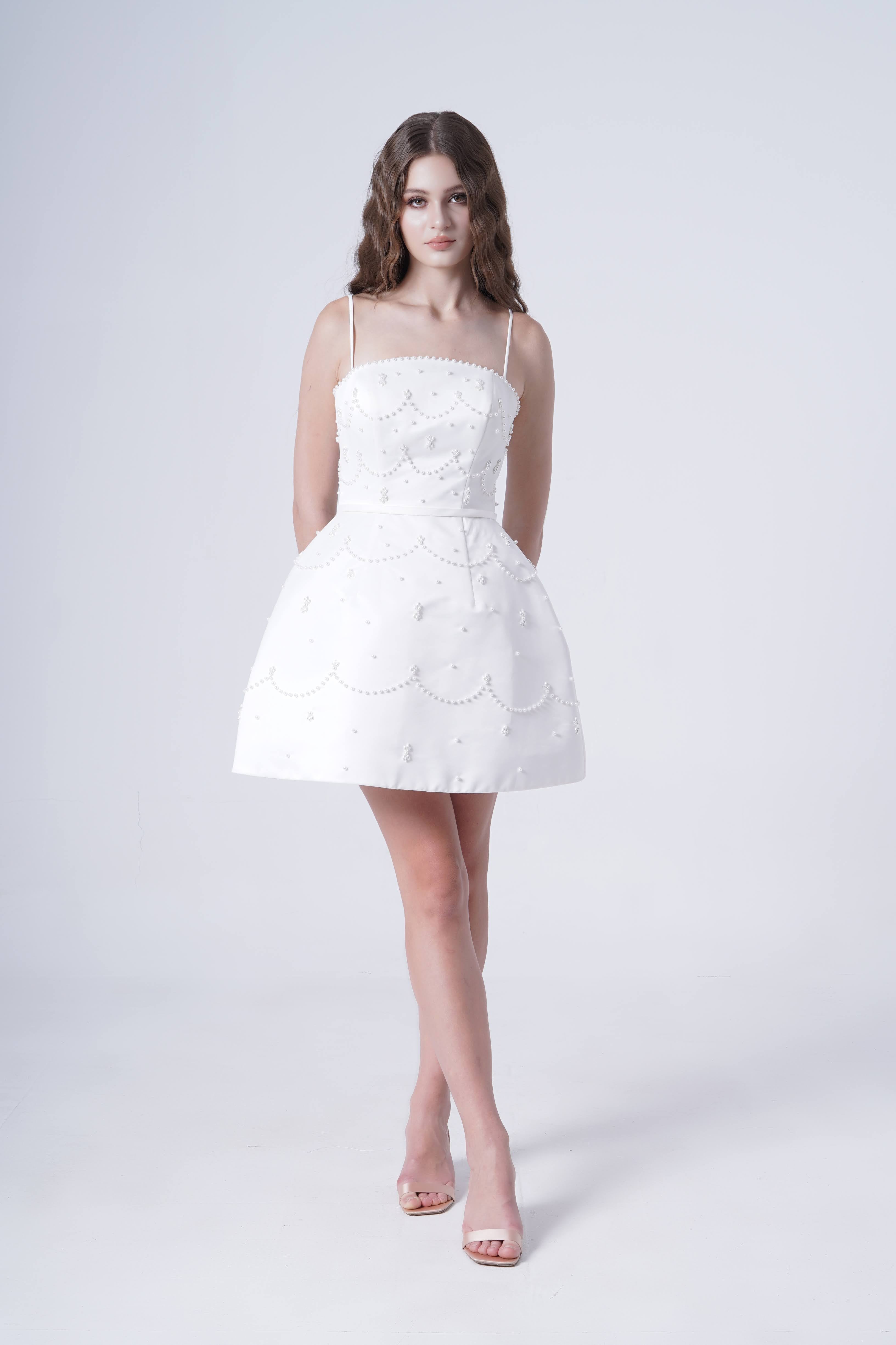Pearl Bridal  Mini Dress in Ivory