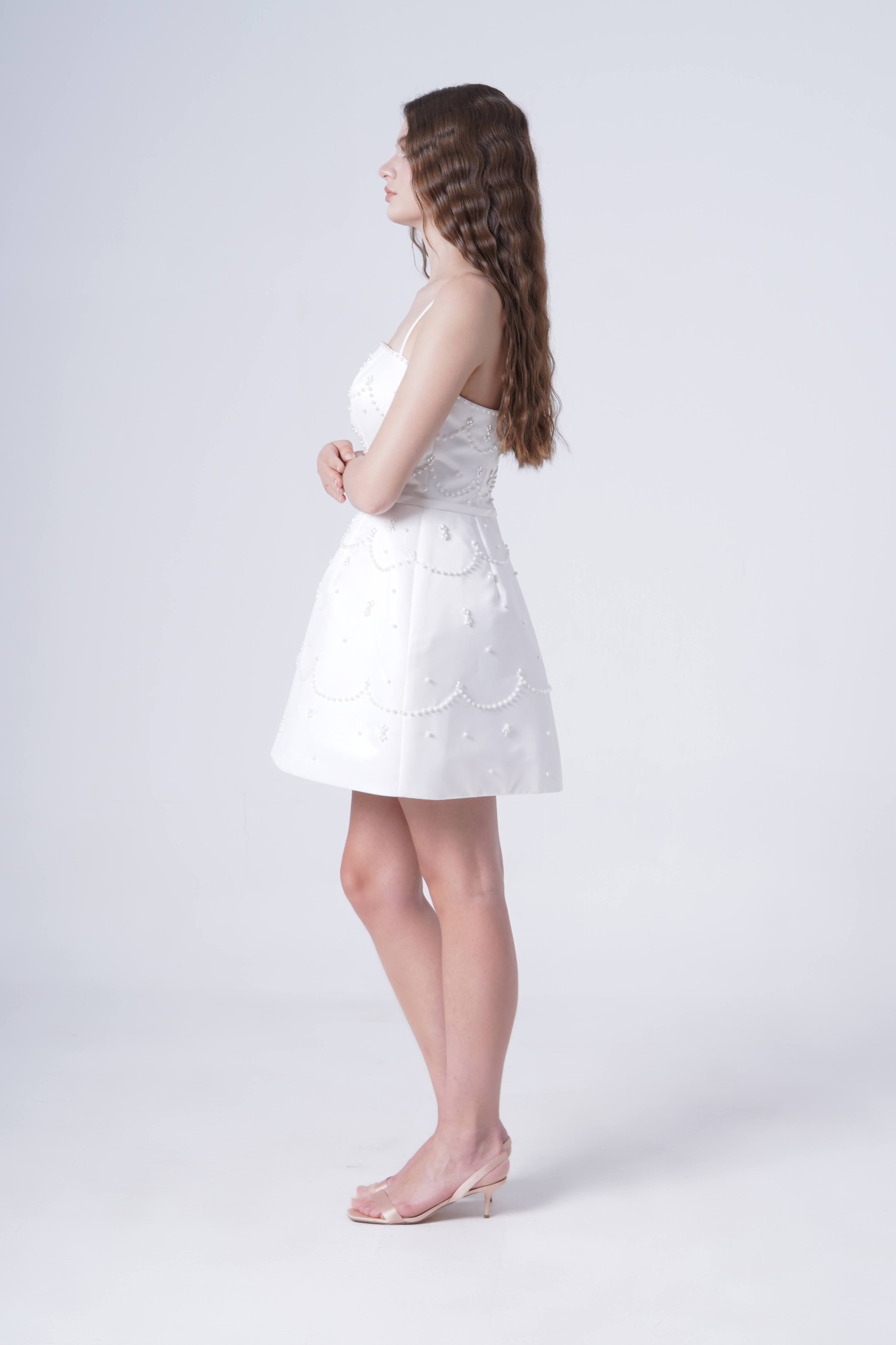 Pearl Bridal  Mini Dress in Ivory