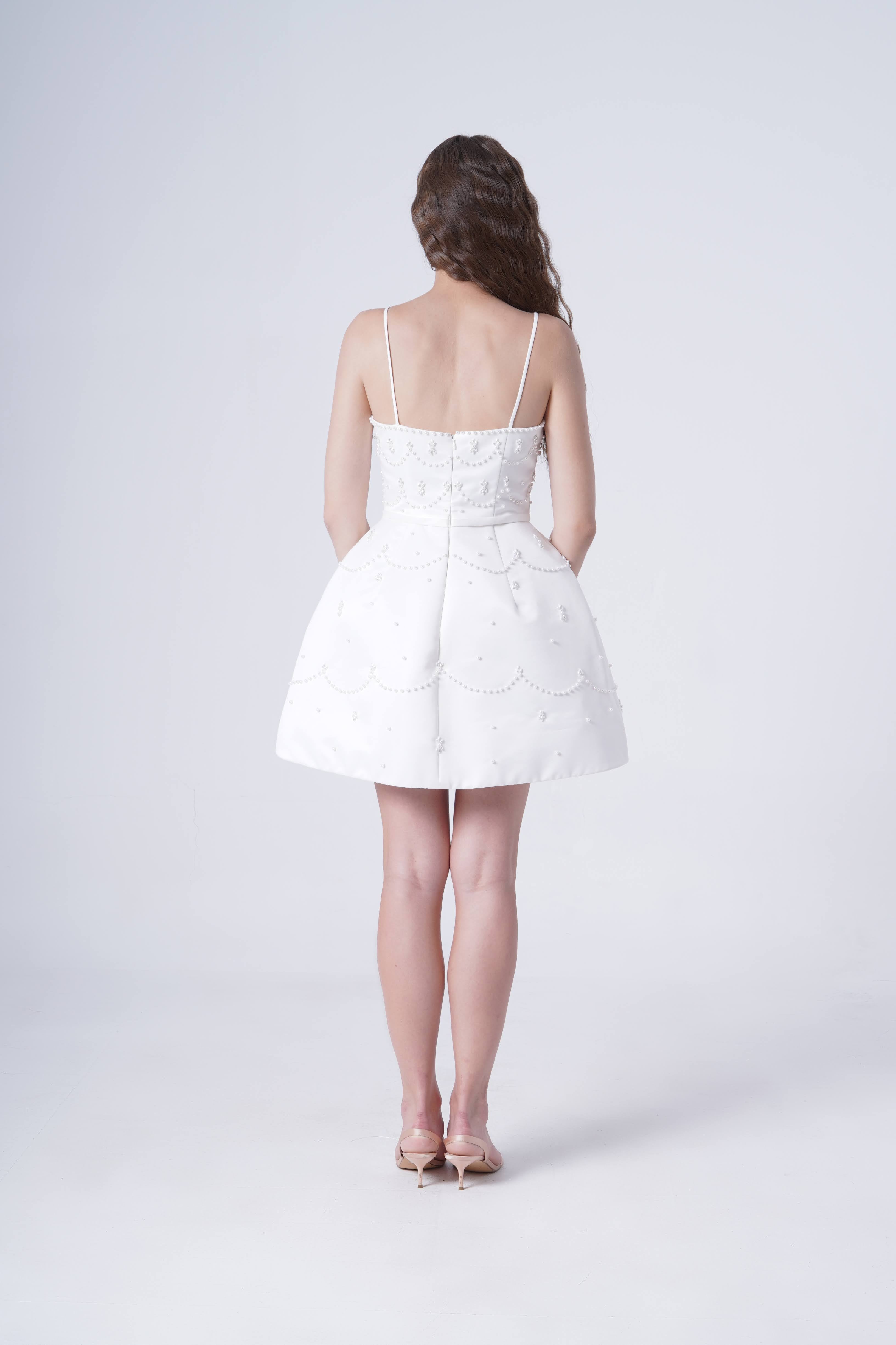 Pearl Bridal  Mini Dress in Ivory