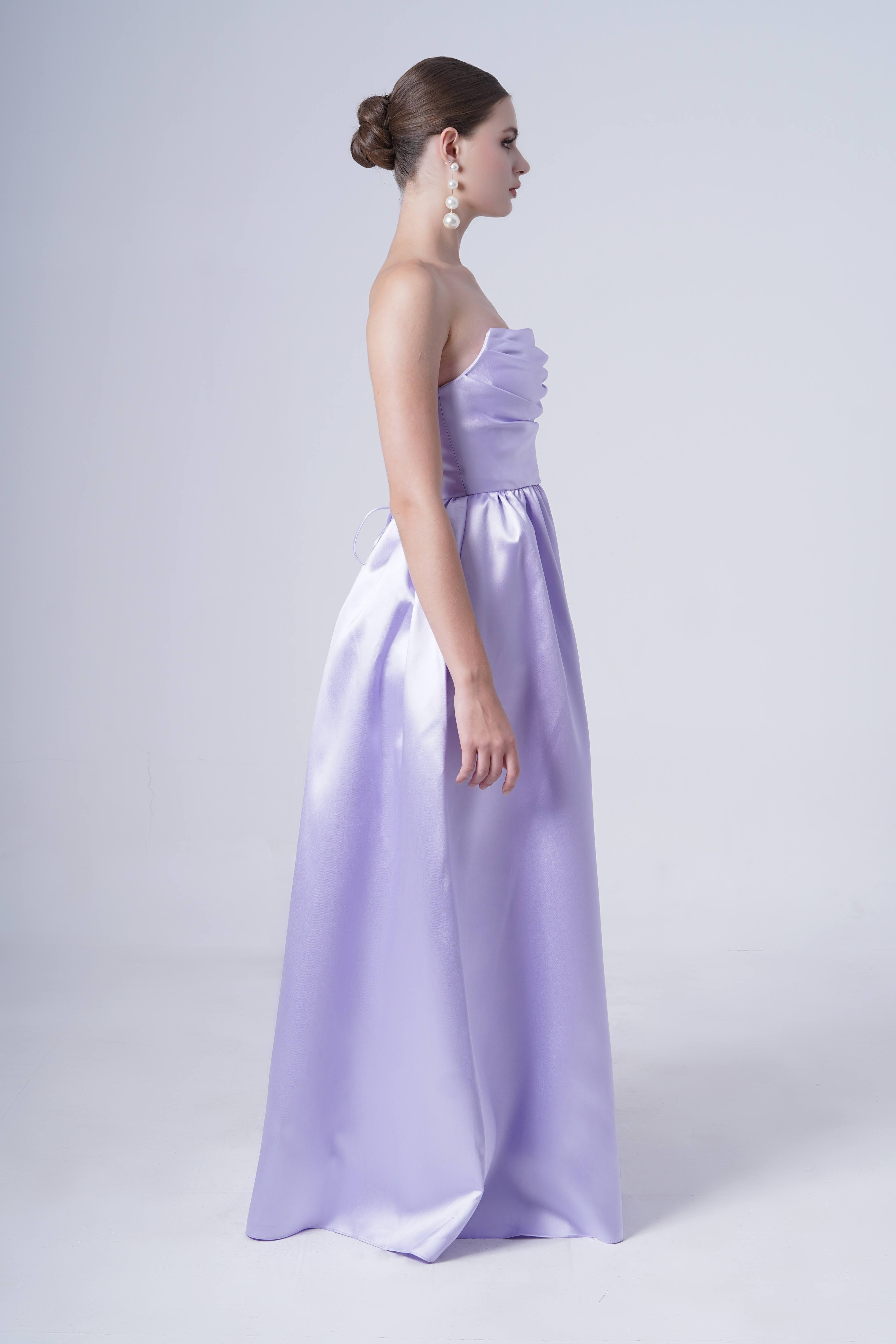 Blair Bridesmaid Dress in Lilac Mist Satin Twill