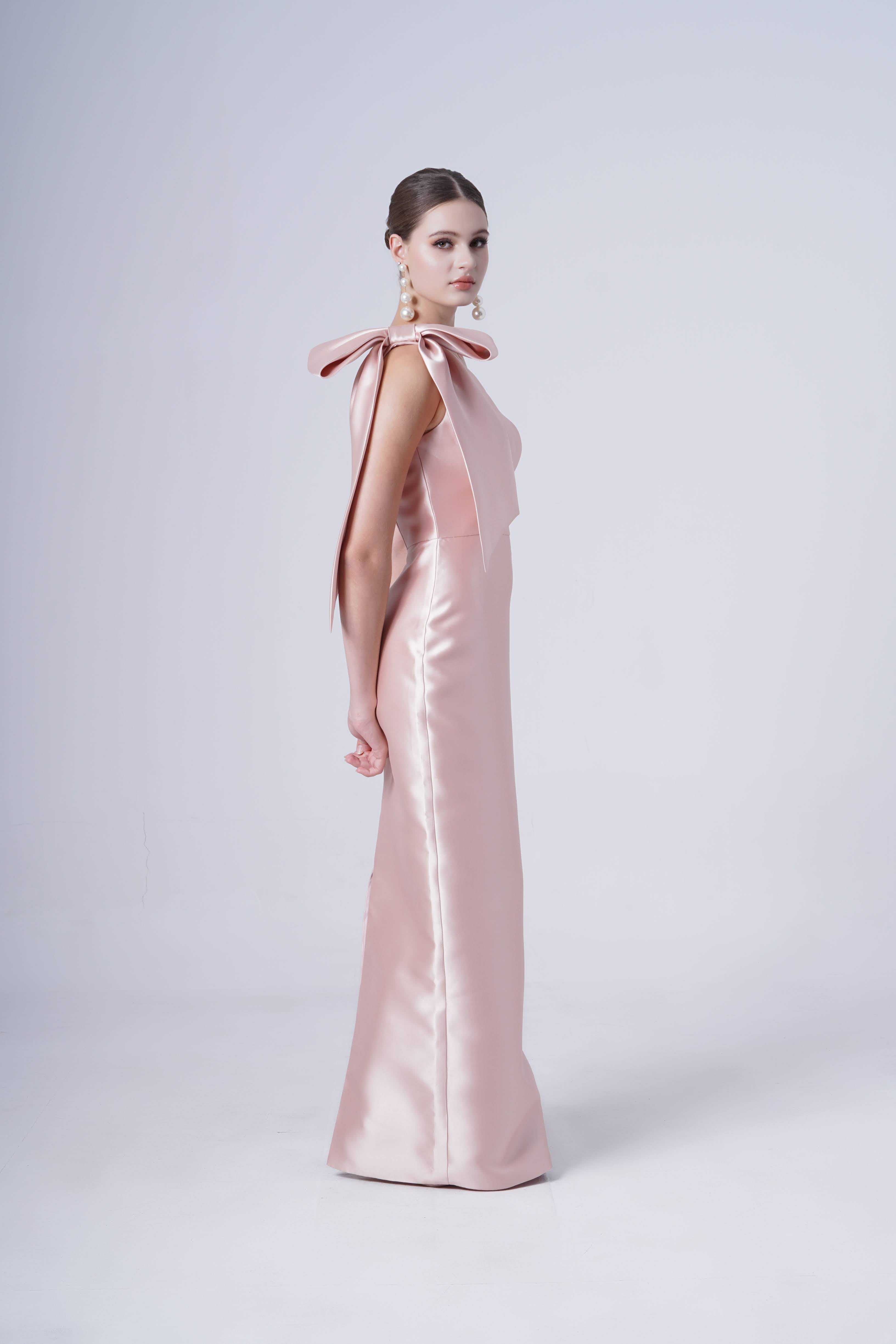 Ritz Bridesmaid Dress in Blush Pink Satin Twill