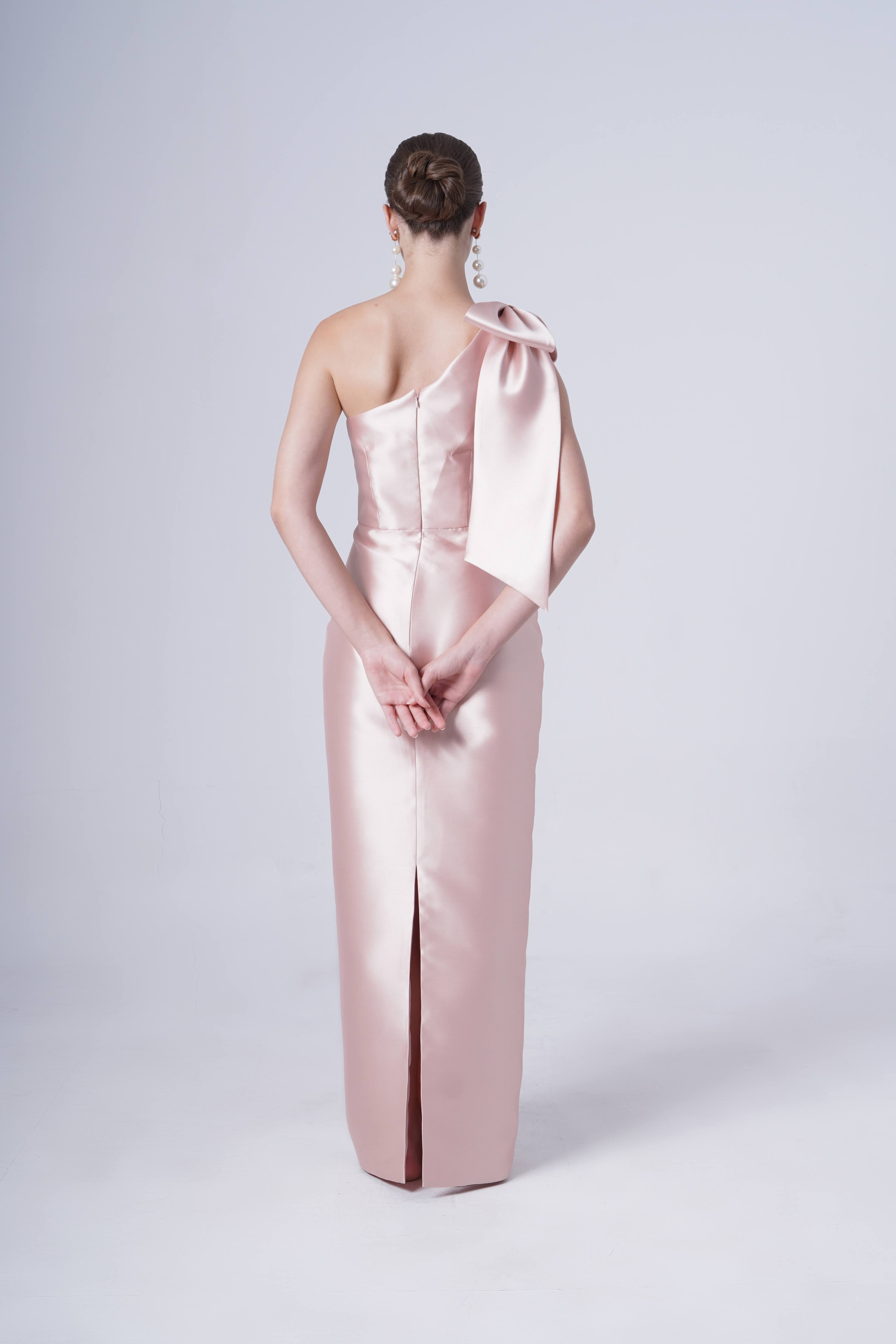 Ritz Bridesmaid Dress in Blush Pink Satin Twill