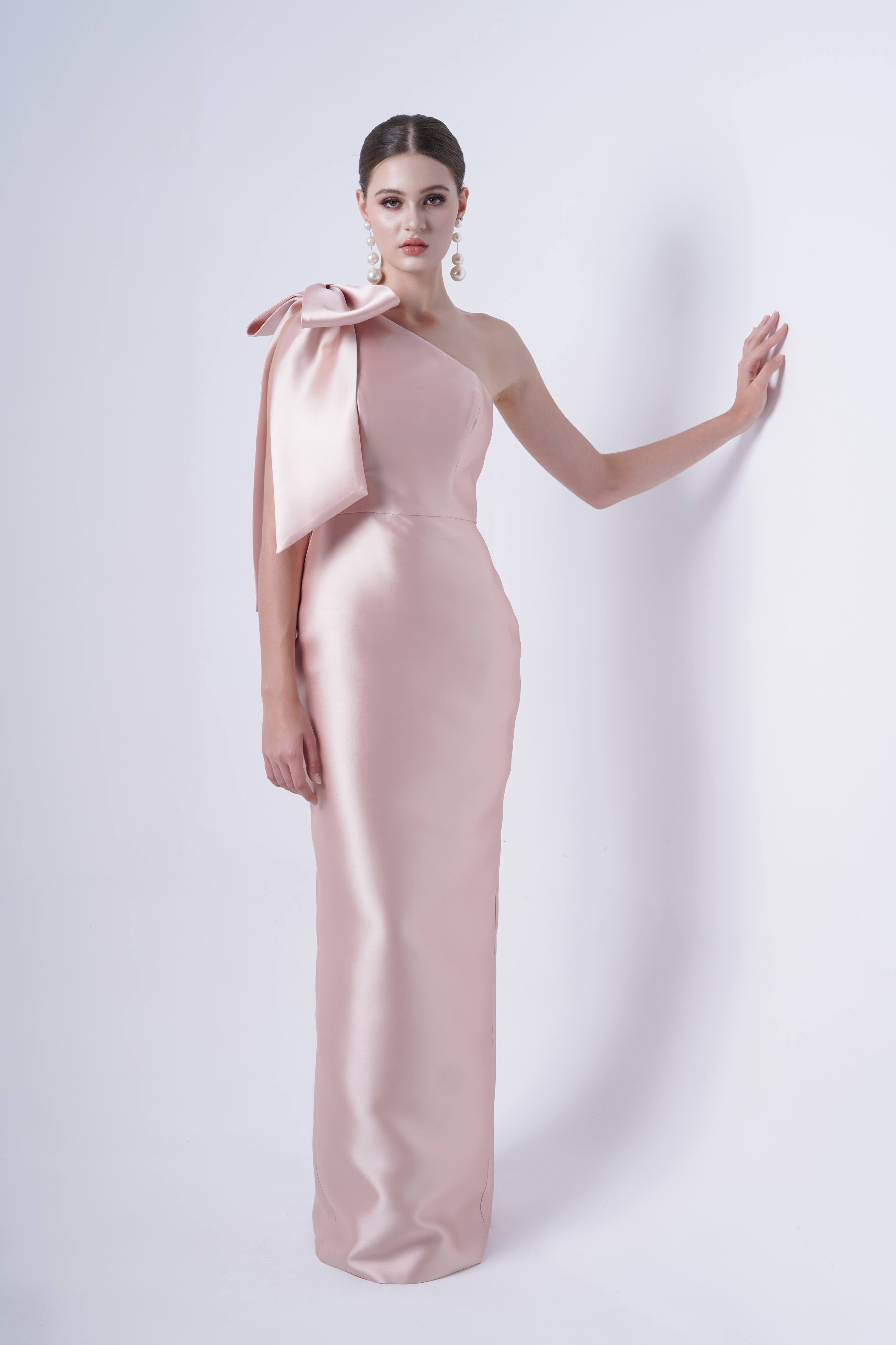 Ritz Bridesmaid Dress in Blush Pink Satin Twill