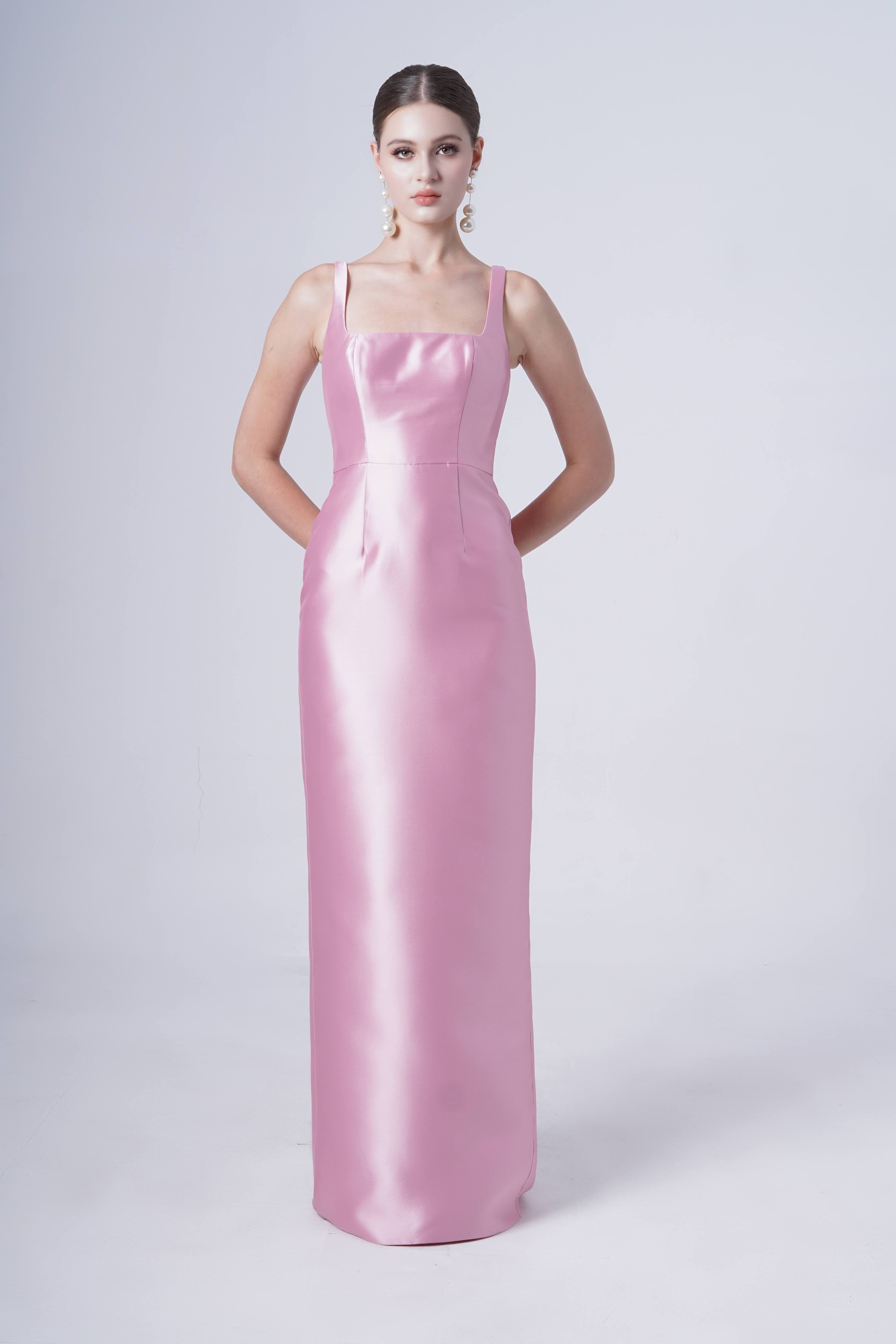 Savoy Bridesmaid Dress in Bubblegum Pink Satin Twill