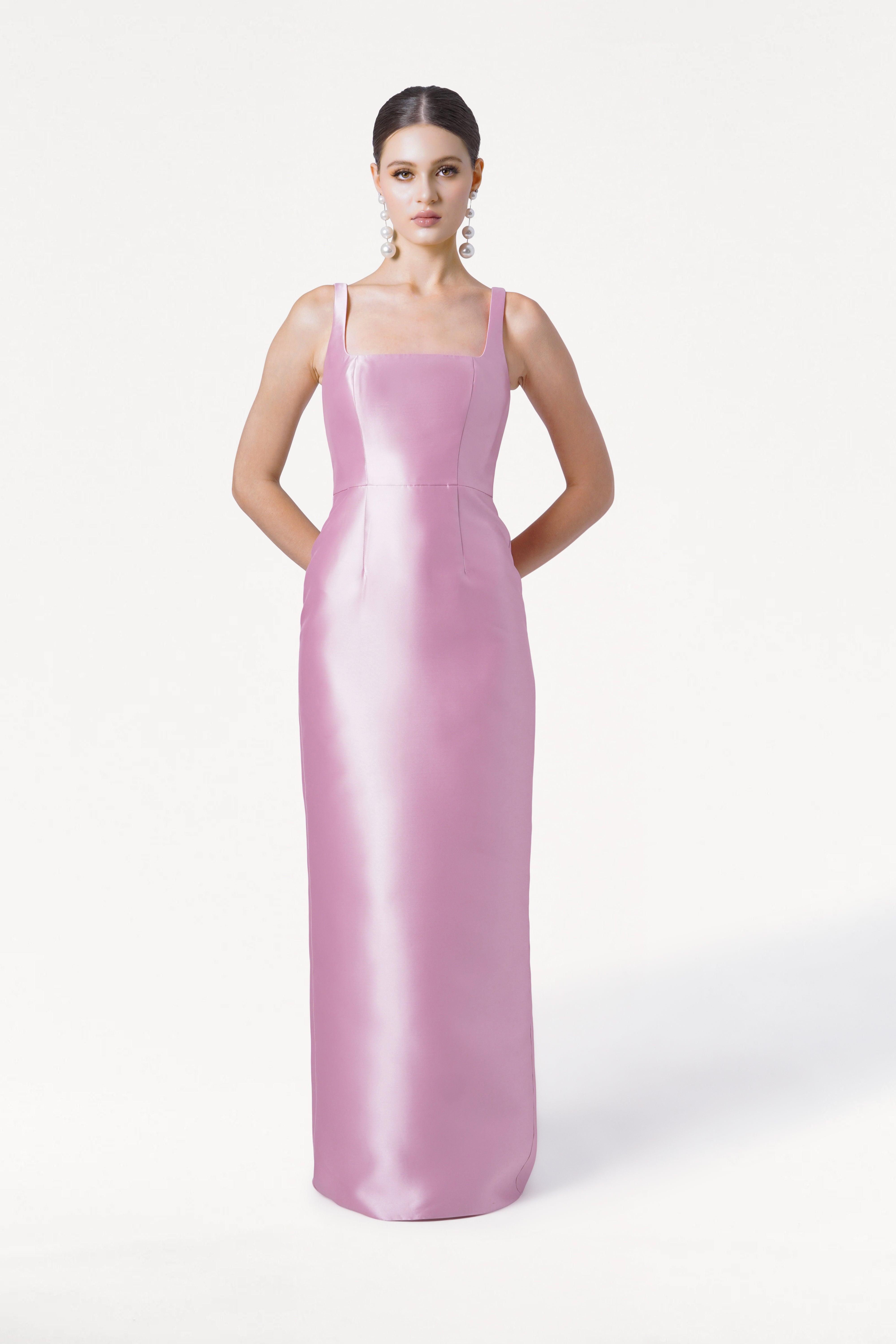 Savoy Bridesmaid Dress in Bubblegum Pink Satin Twill