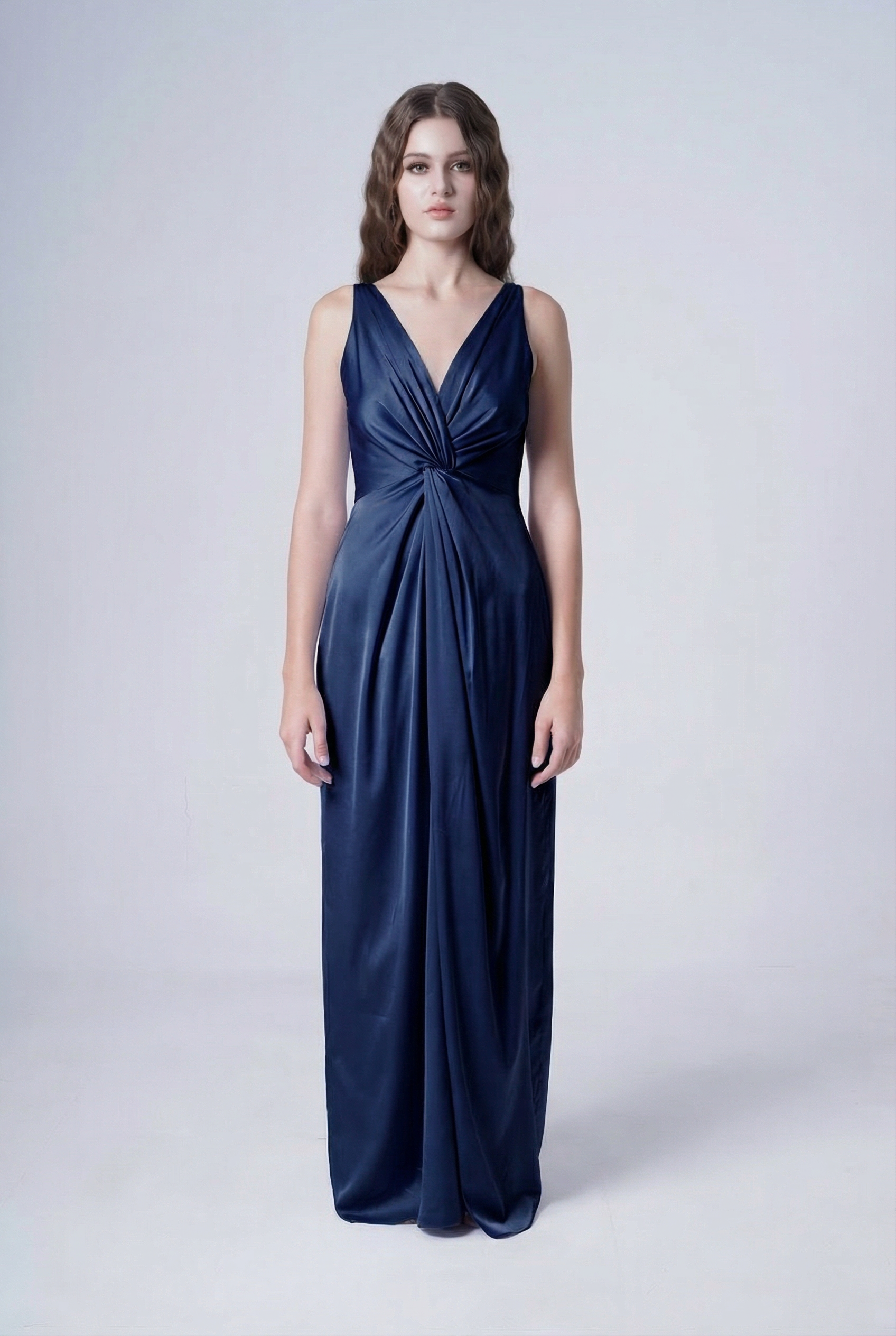 Carmen Bridesmaid Dress in Navy Satin