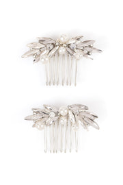Beaumont cystal and pearl leaf hair comb 2pcs