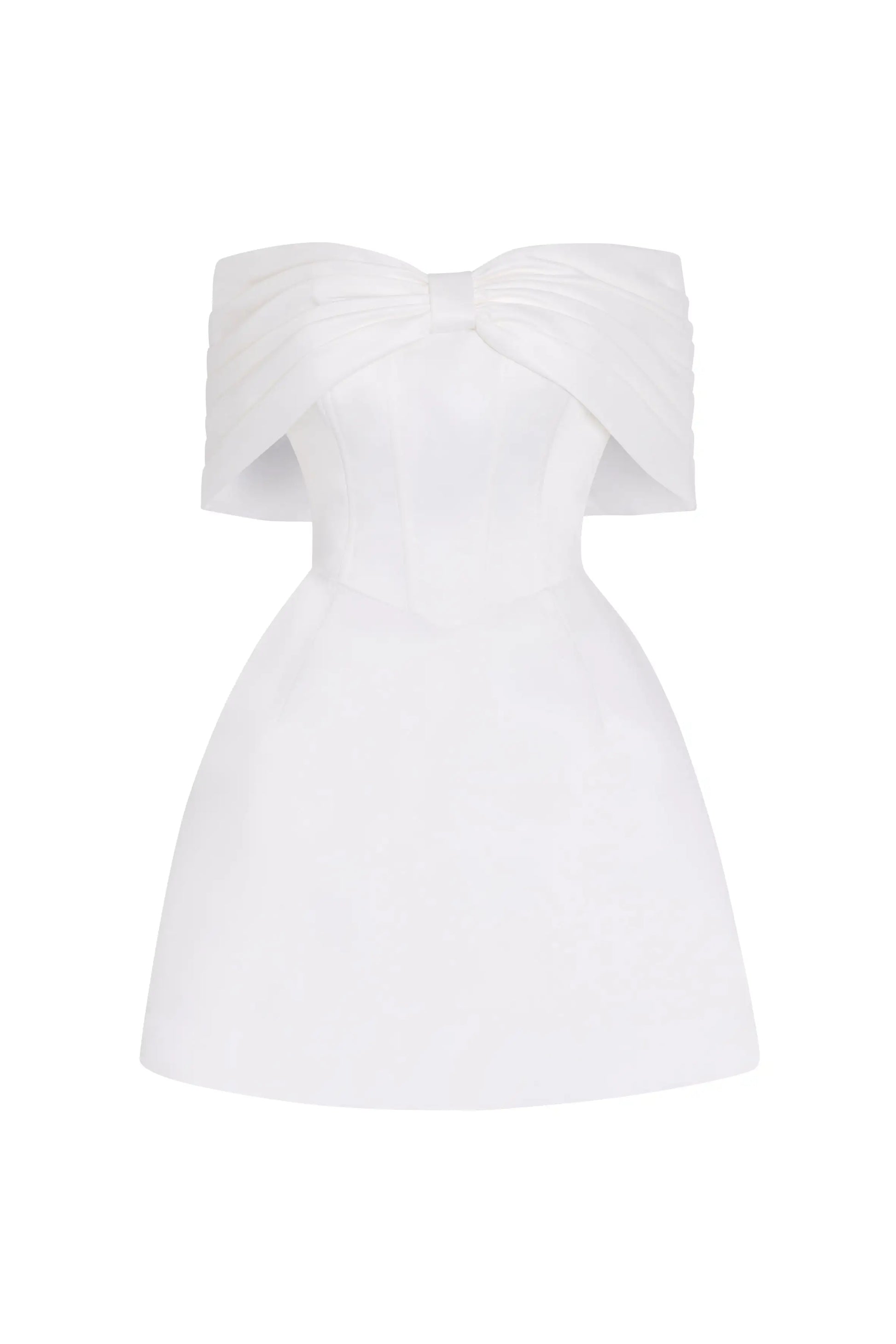 White strapless dress on a white back ground front view.