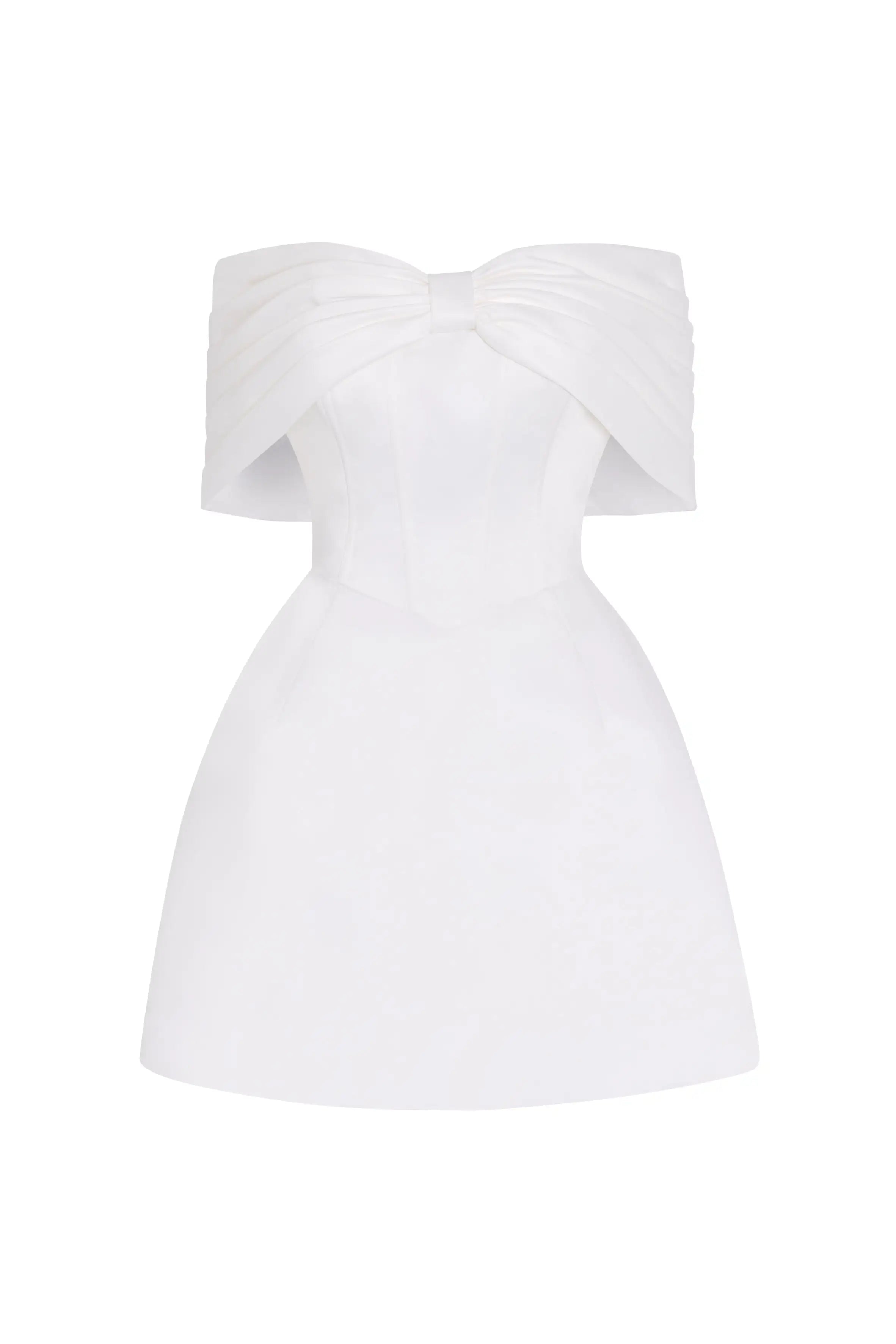 White strapless dress on a white back ground front view.