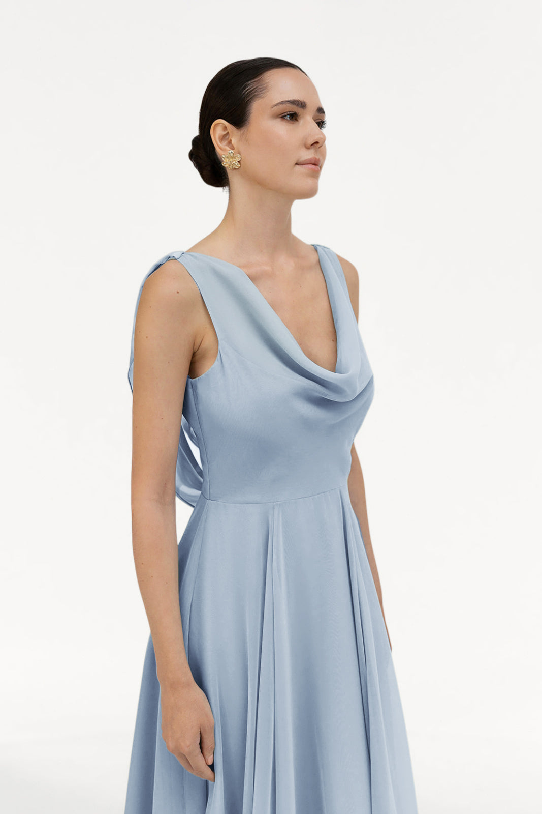 TH&TH Athena Cowl Back Bridesmaid Dress In Dusty Blue Chiffon TH and TH TH&TH Athena Cowl Back Bridesmaid Dress In Dusty Blue Chiffon TH and TH