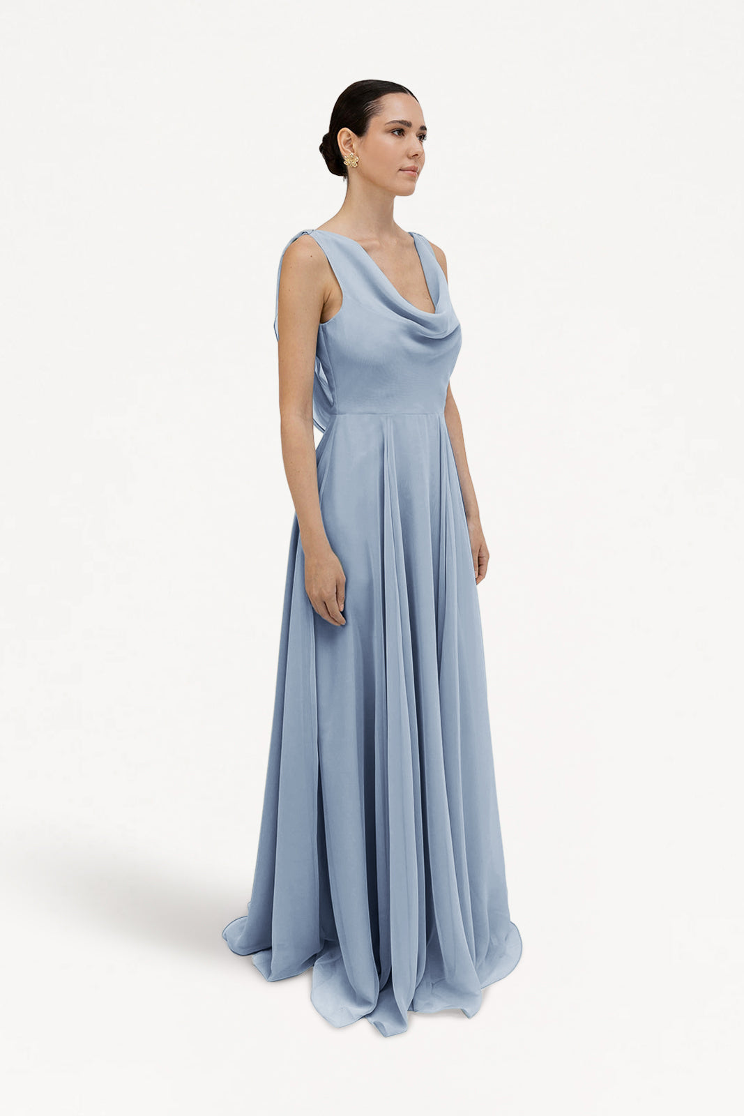 TH&TH Athena Cowl Back Bridesmaid Dress In Dusty Blue Chiffon TH and TH TH&TH Athena Cowl Back Bridesmaid Dress In Dusty Blue Chiffon TH and TH
