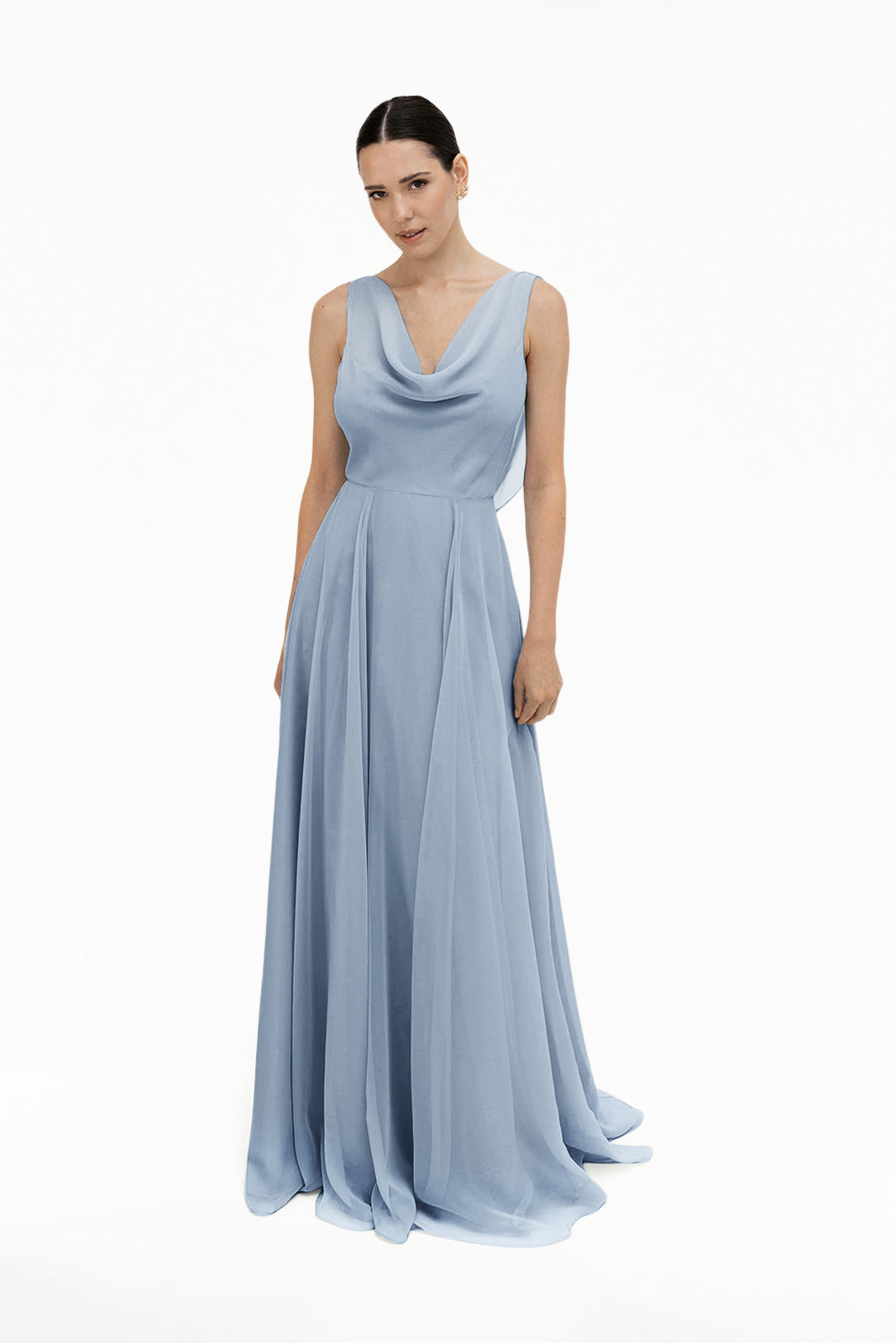 Athena Bridesmaid Dress In Dusty Blue Chiffon