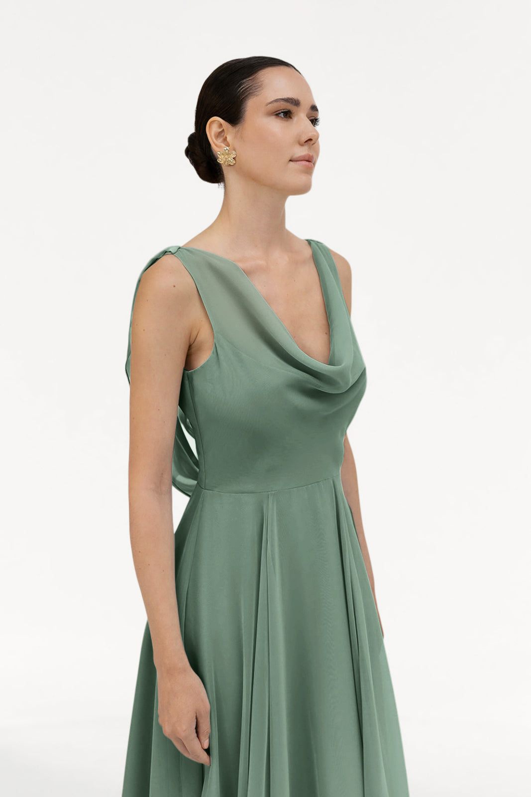 TH&TH Athena Cowl Back Bridesmaid Dress In Sage Green Chiffon TH&TH Athena Cowl Back Bridesmaid Dress In Sage Green Chiffon