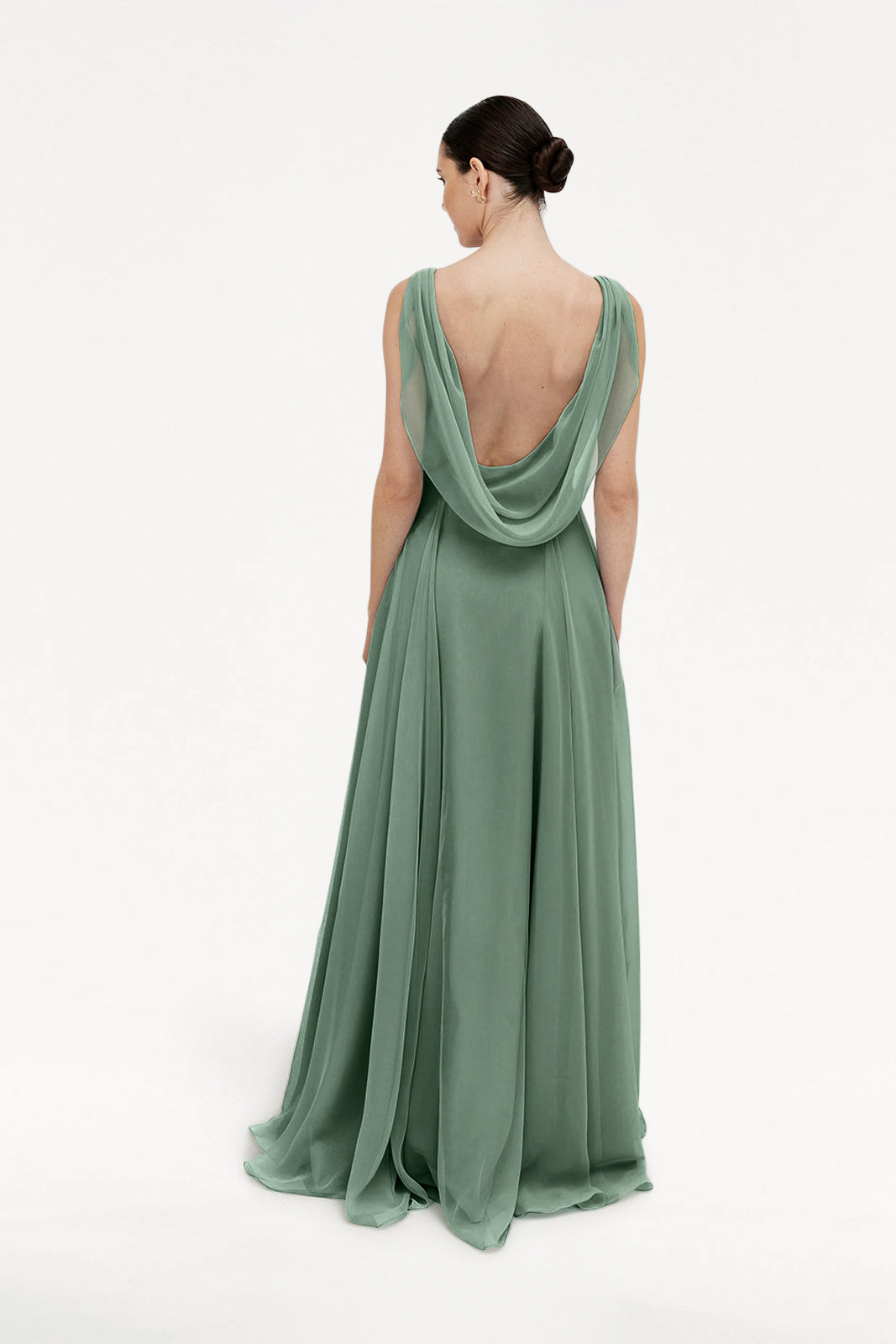 TH&TH Athena Cowl Back Bridesmaid Dress In Sage Green Chiffon TH&TH Athena Cowl Back Bridesmaid Dress In Sage Green Chiffon