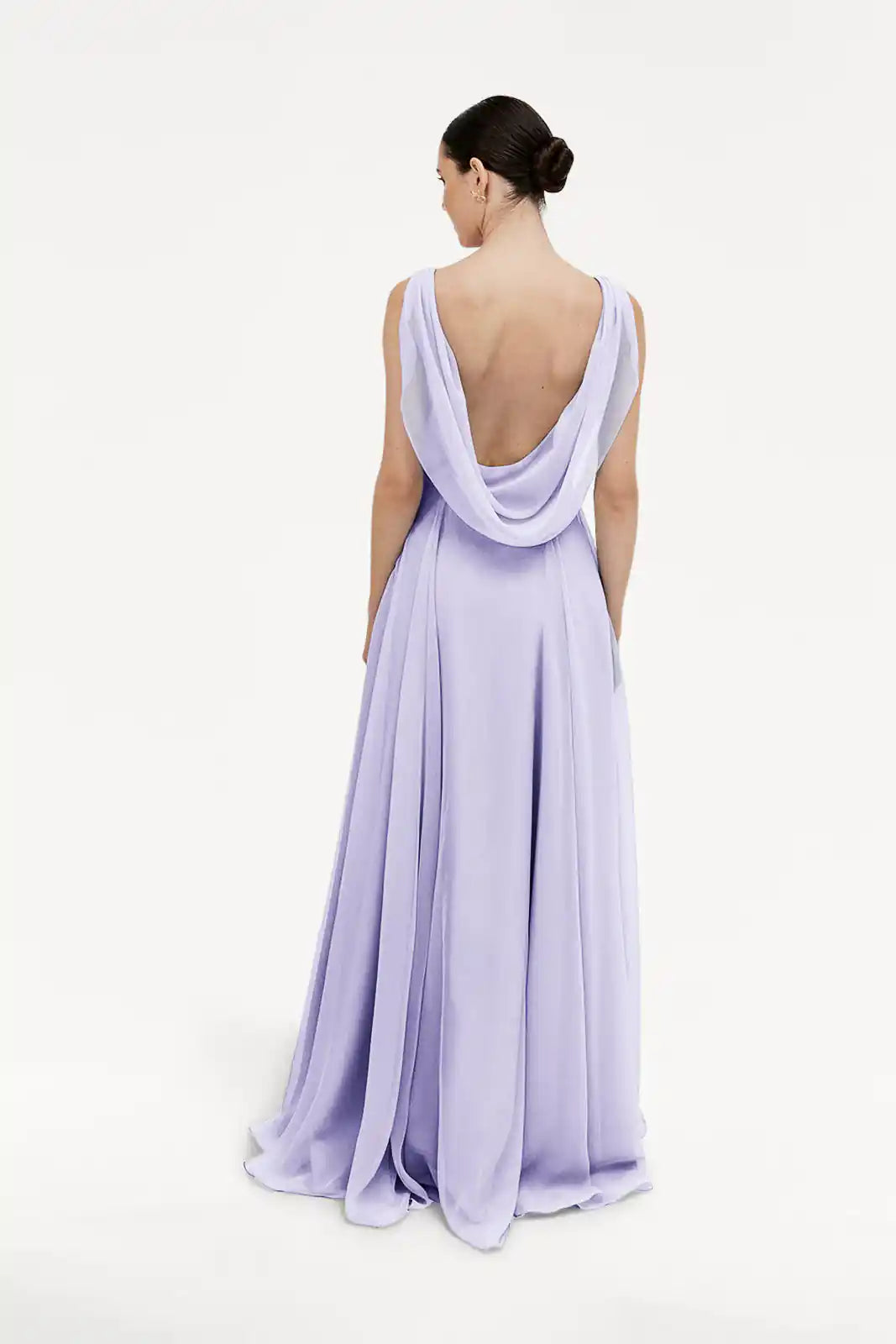 TH&TH Athena Cowl Back Bridesmaid Dress In Lilac Mist Chiffon
