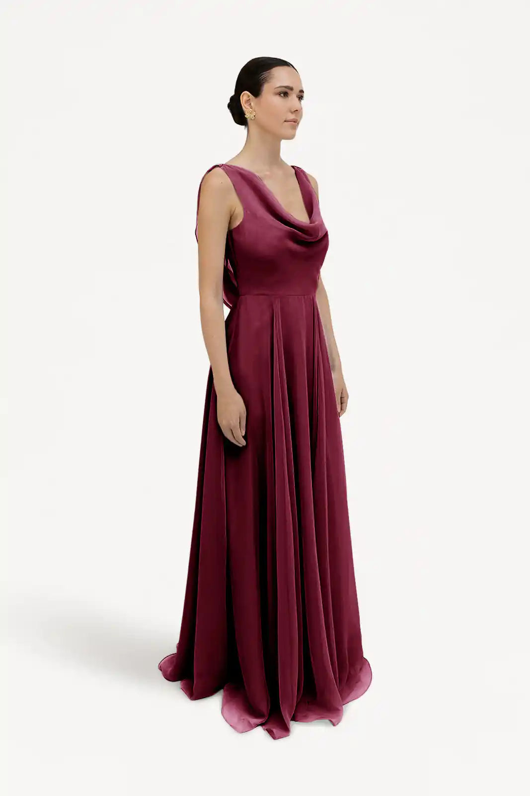 TH&TH Athena Cowl Back Bridesmaid Dress In Merlot Chiffon
