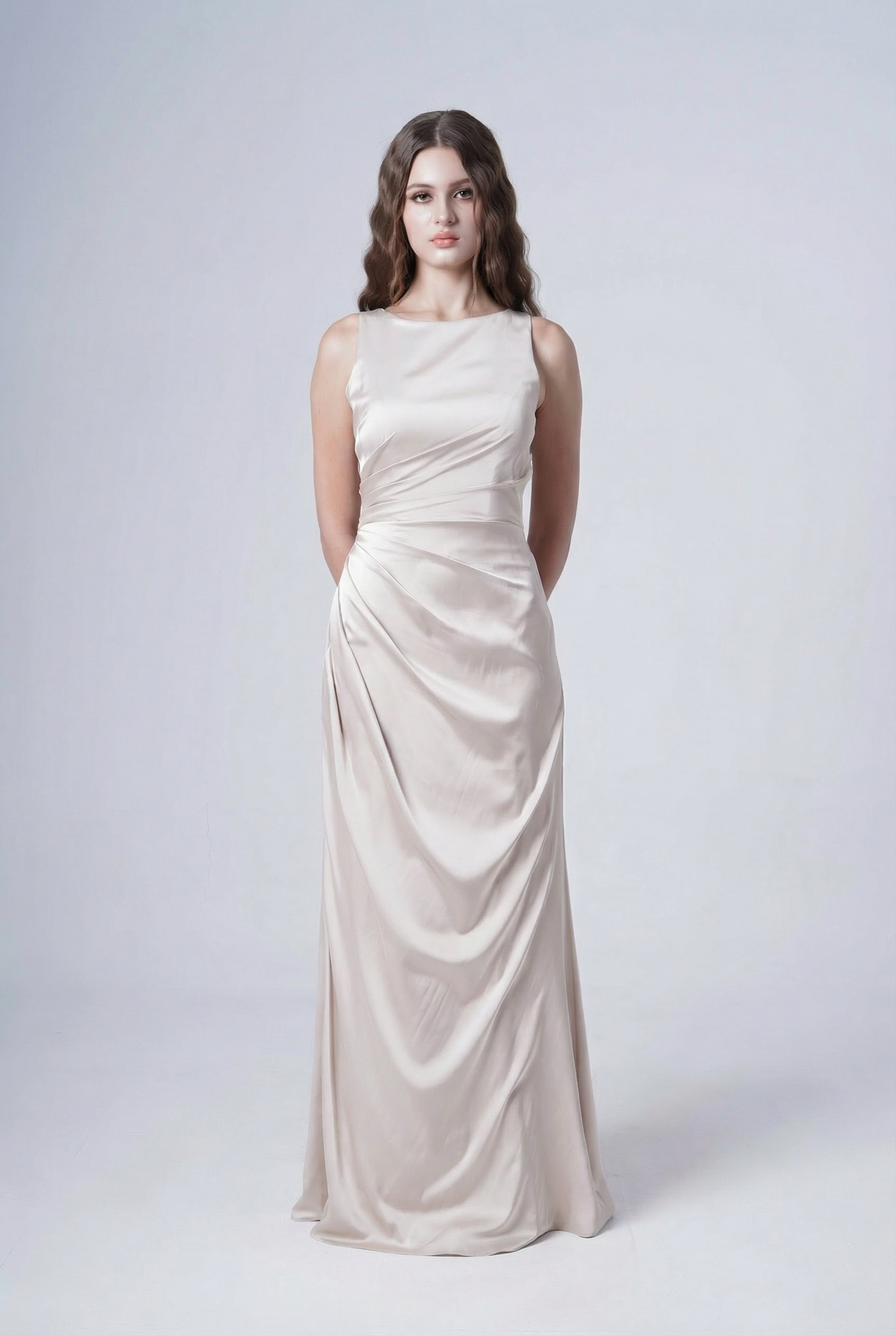 Nala Bridesmaid Dress in Oyster Satin