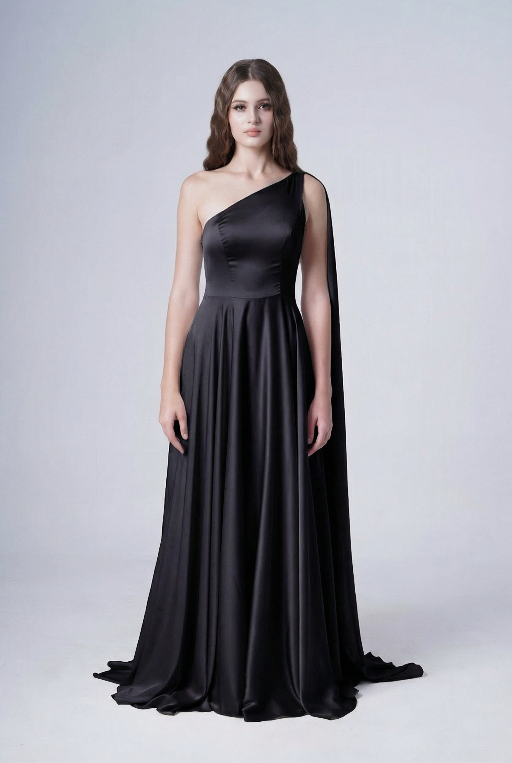 Lyra Bridesmaid Dress in Black Satin