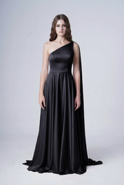 Lyra Bridesmaid Dress in Black Satin