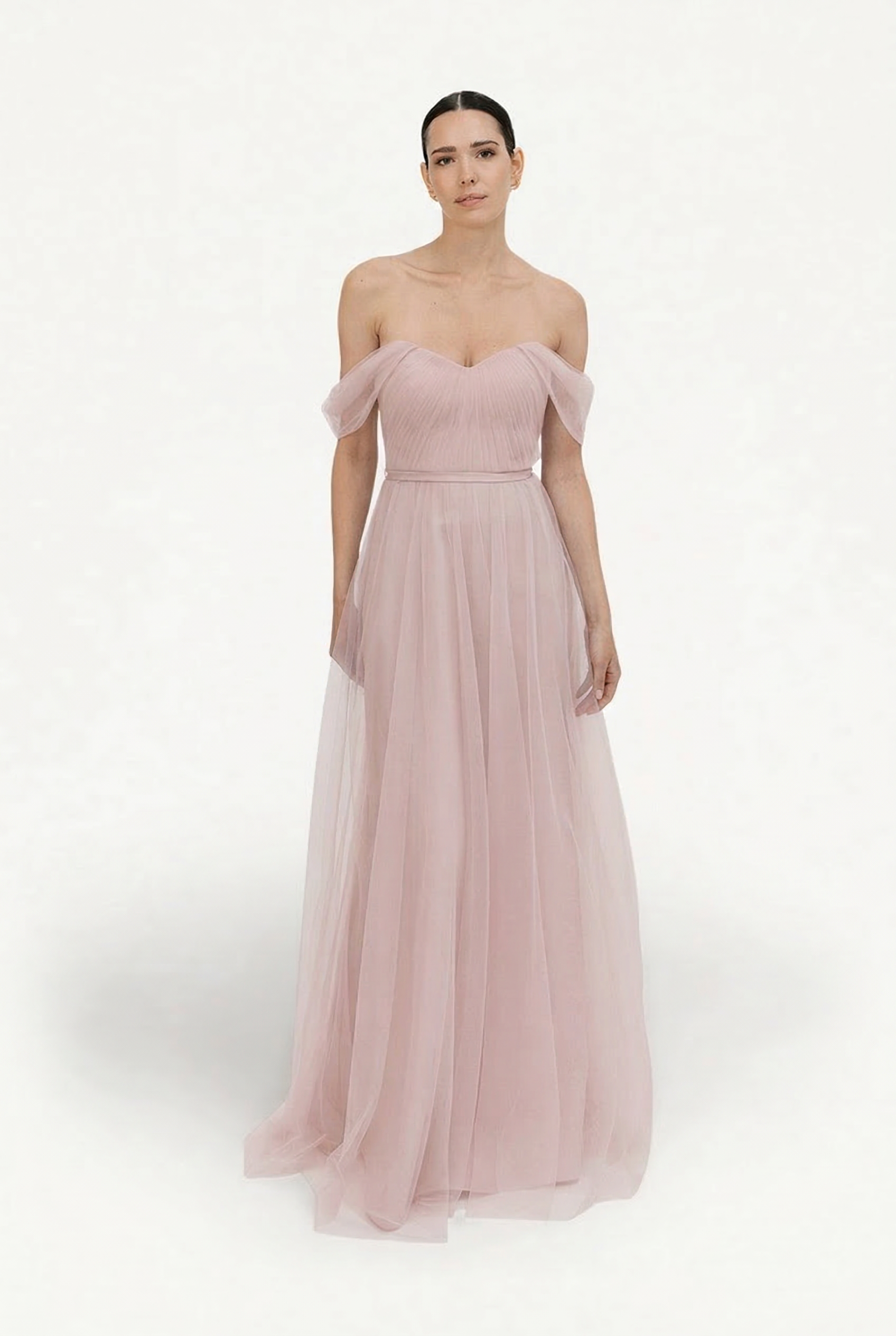 Bardot Bridesmaid Dress in Smoked Blush Tulle