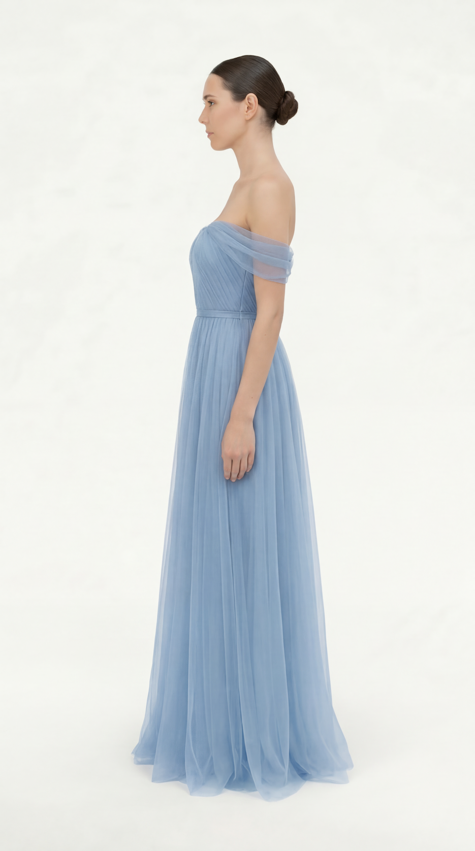 Bardot Bridesmaid Dress in Dusty Blue Tulle TH&TH Bardot Bridesmaid Dress in Dusty Blue Tulle TH&TH