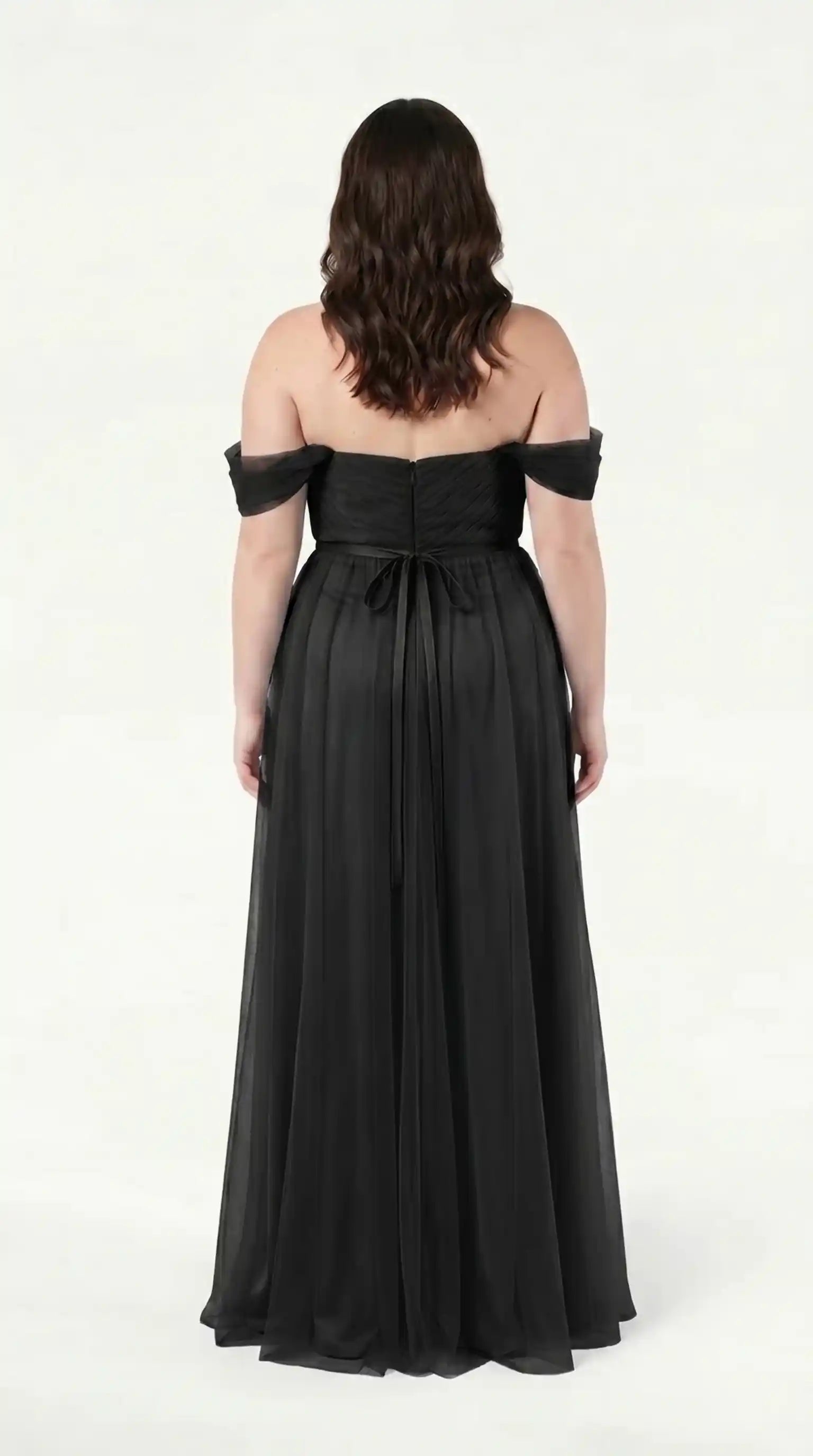 Bardot Bridesmaid Dress in Black Tulle