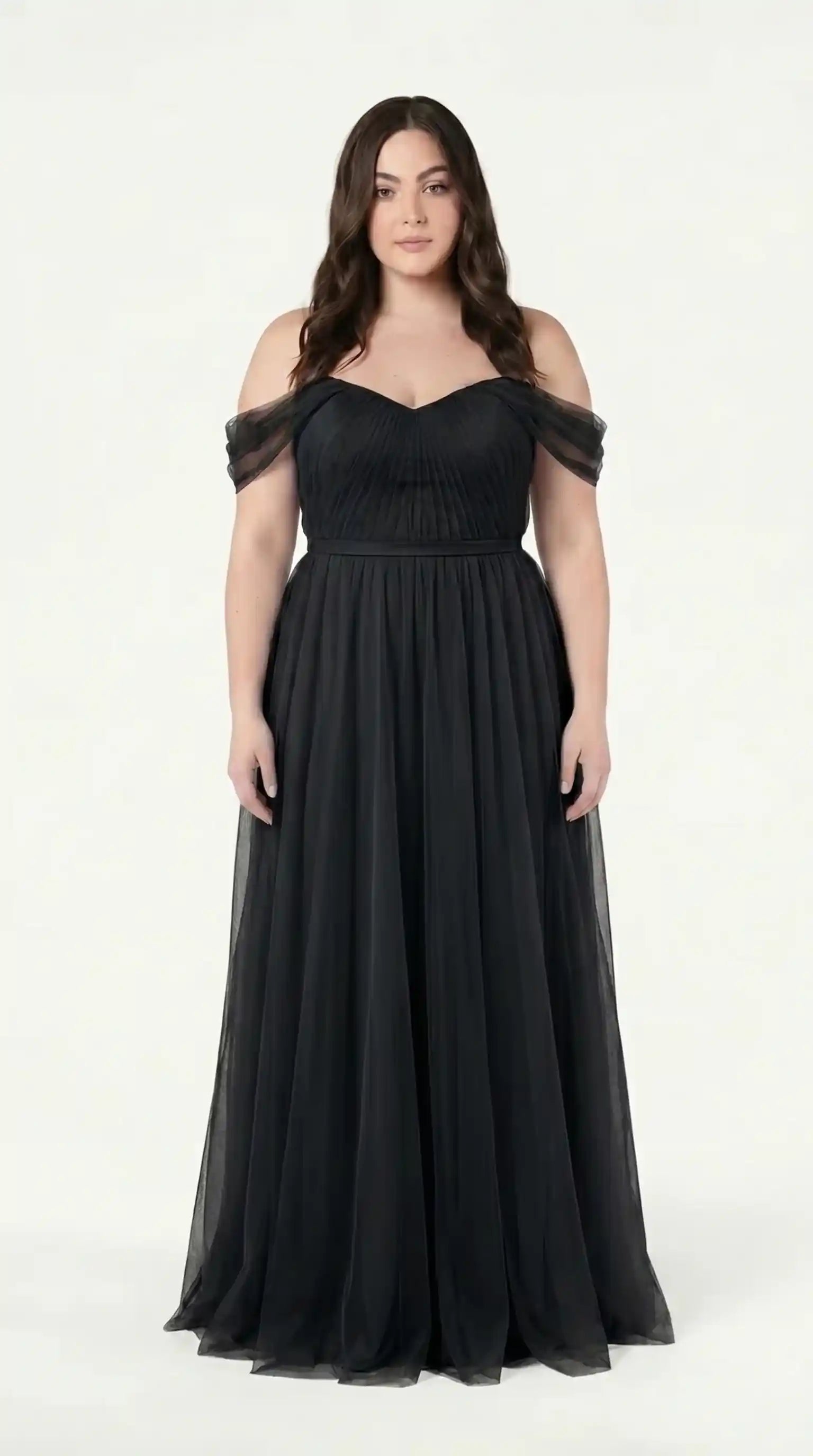 Bardot Bridesmaid Dress in Black Tulle