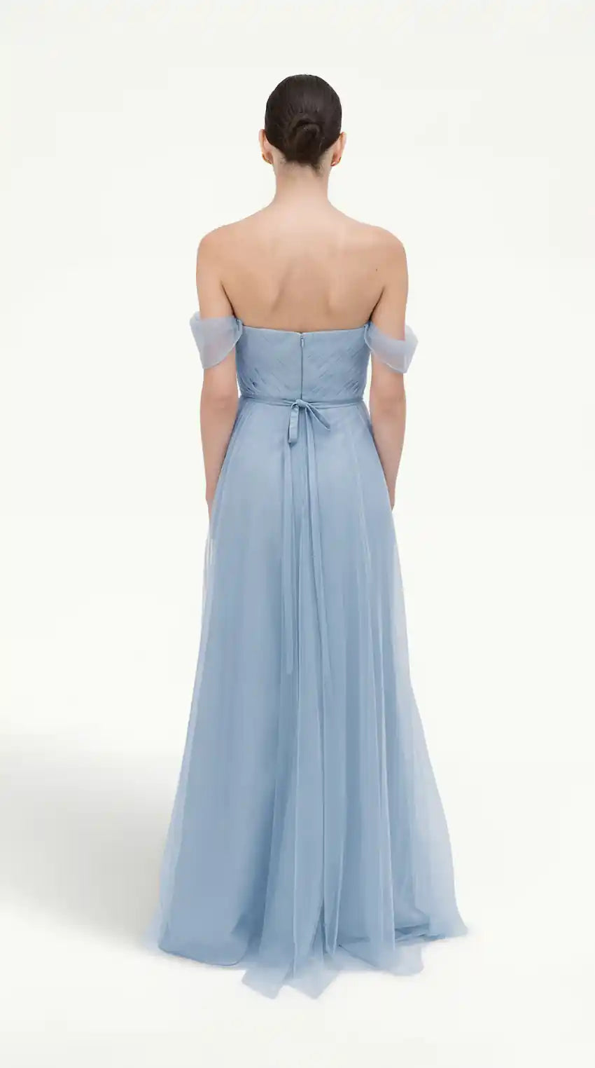 bright blue bridesmaid dresses Bardot Bridesmaid Dress in Dusty Blue Tulle – TH&TH