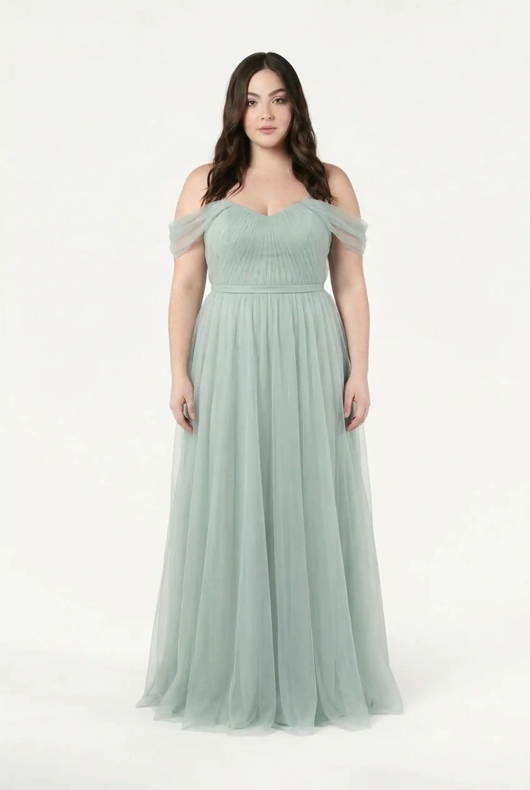 Bardot Bridesmaid Dress in Dusty Eucalyptus Tulle – TH&TH