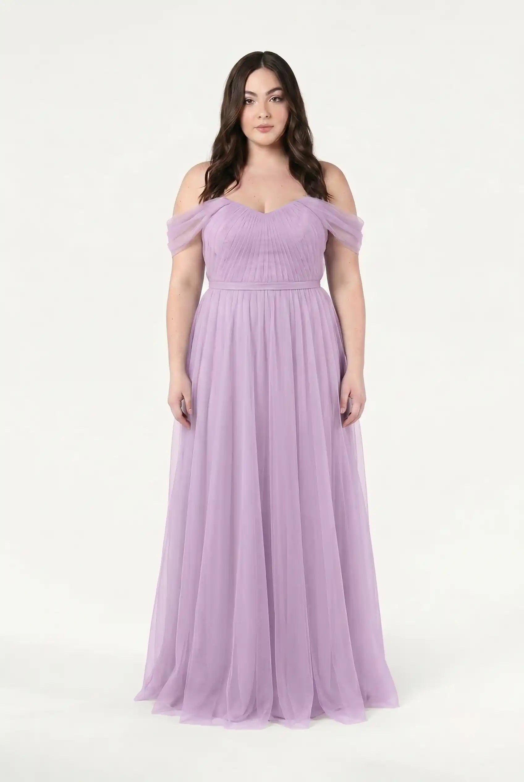 Bardot Bridesmaid Dress in Lilac Mist Tulle
