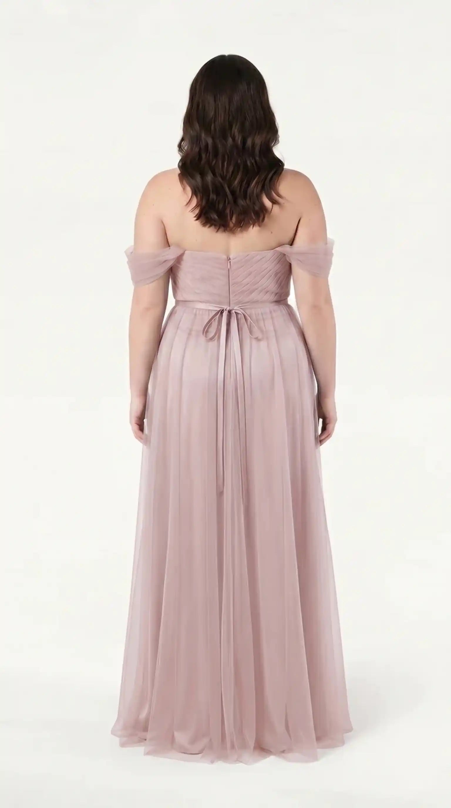 Bardot Bridesmaid Dress in Smoked Blush Tulle