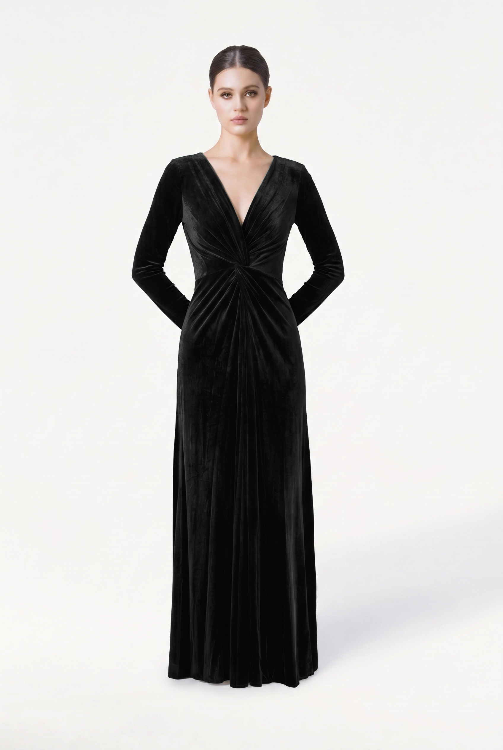 Camilla Velvet Long Sleeve Bridesmaid Dress in Black