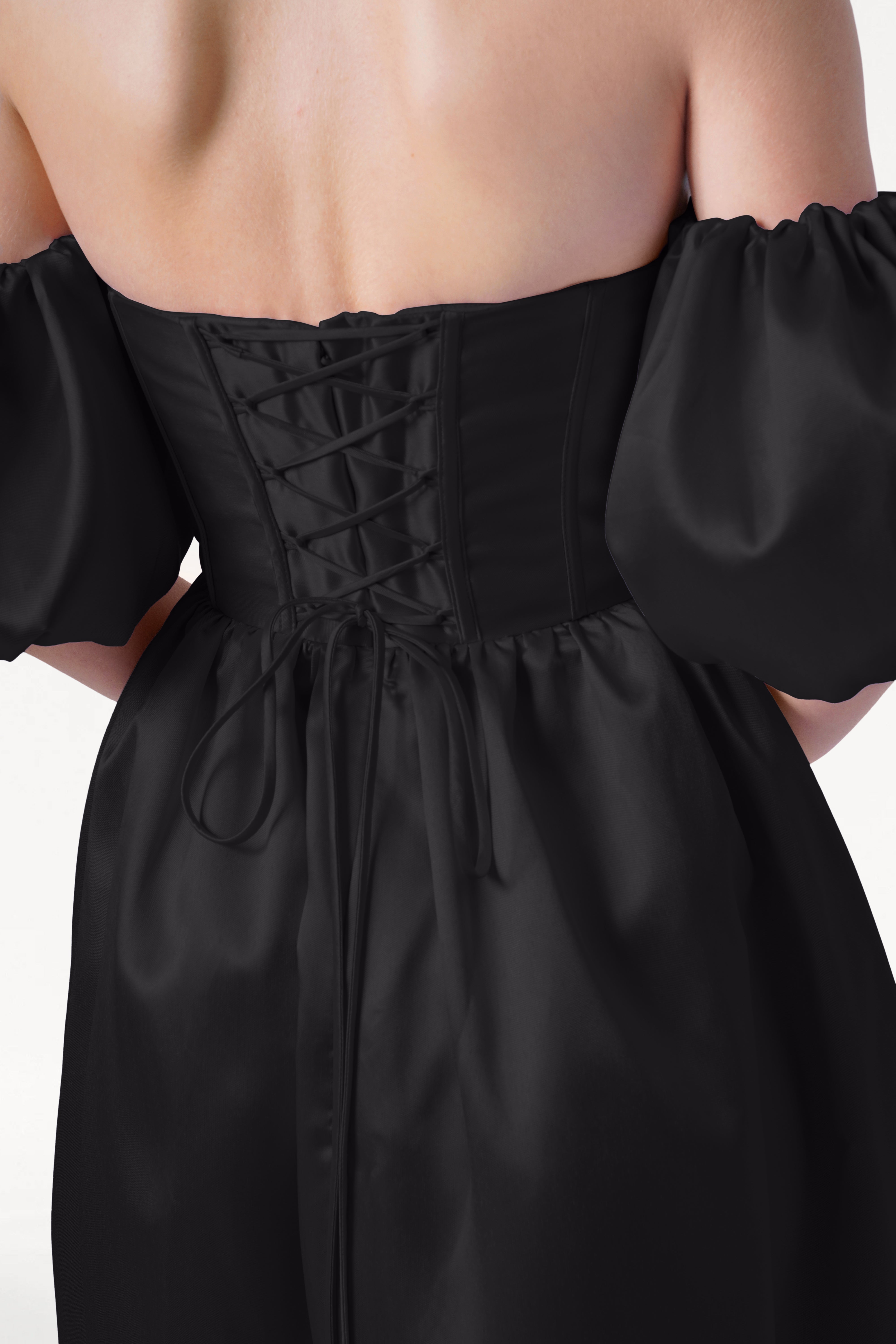 Blair Bridesmaid Dress in Black Satin Twill