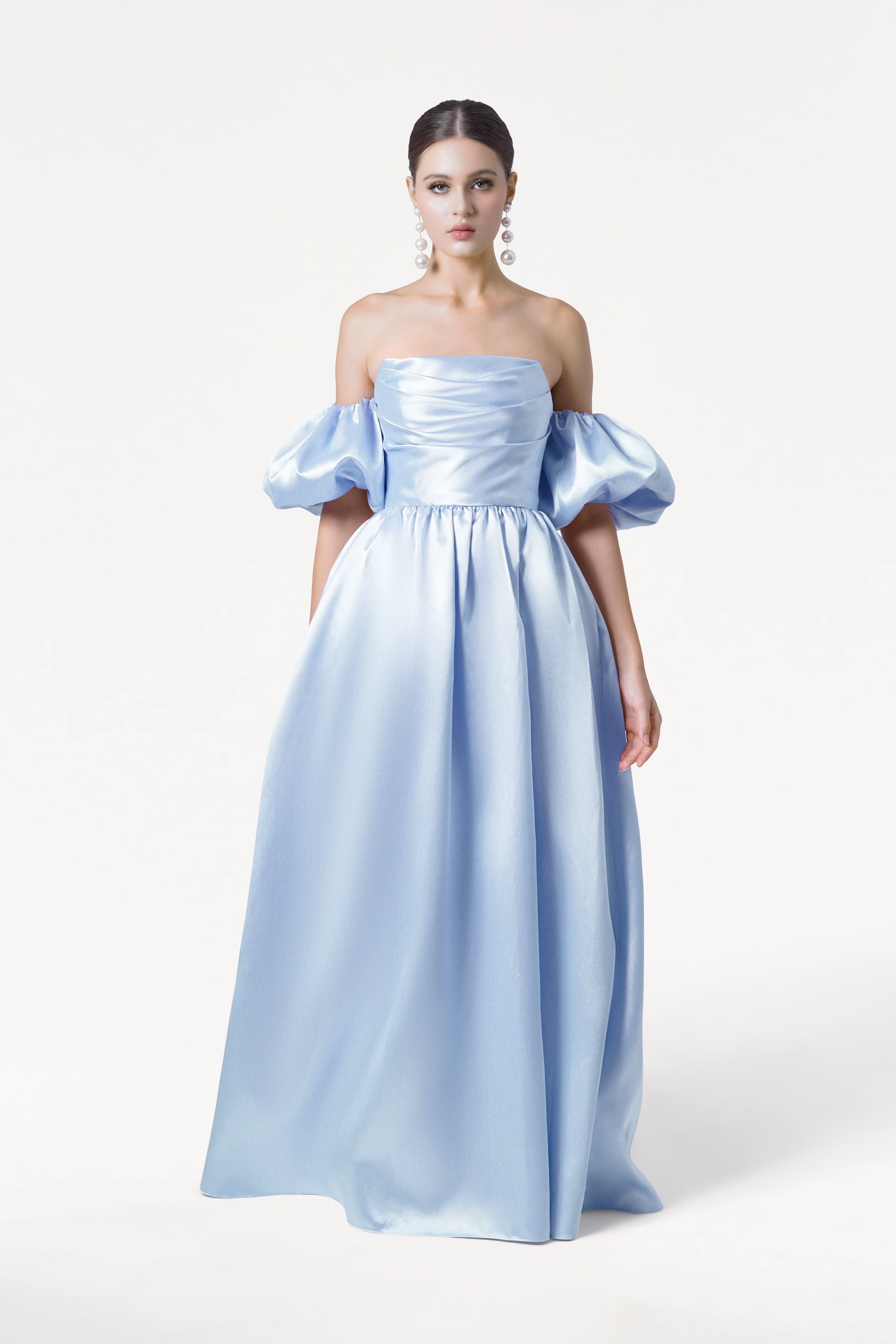 Blair Bridesmaid Dress in Frosted Blue Satin Twill