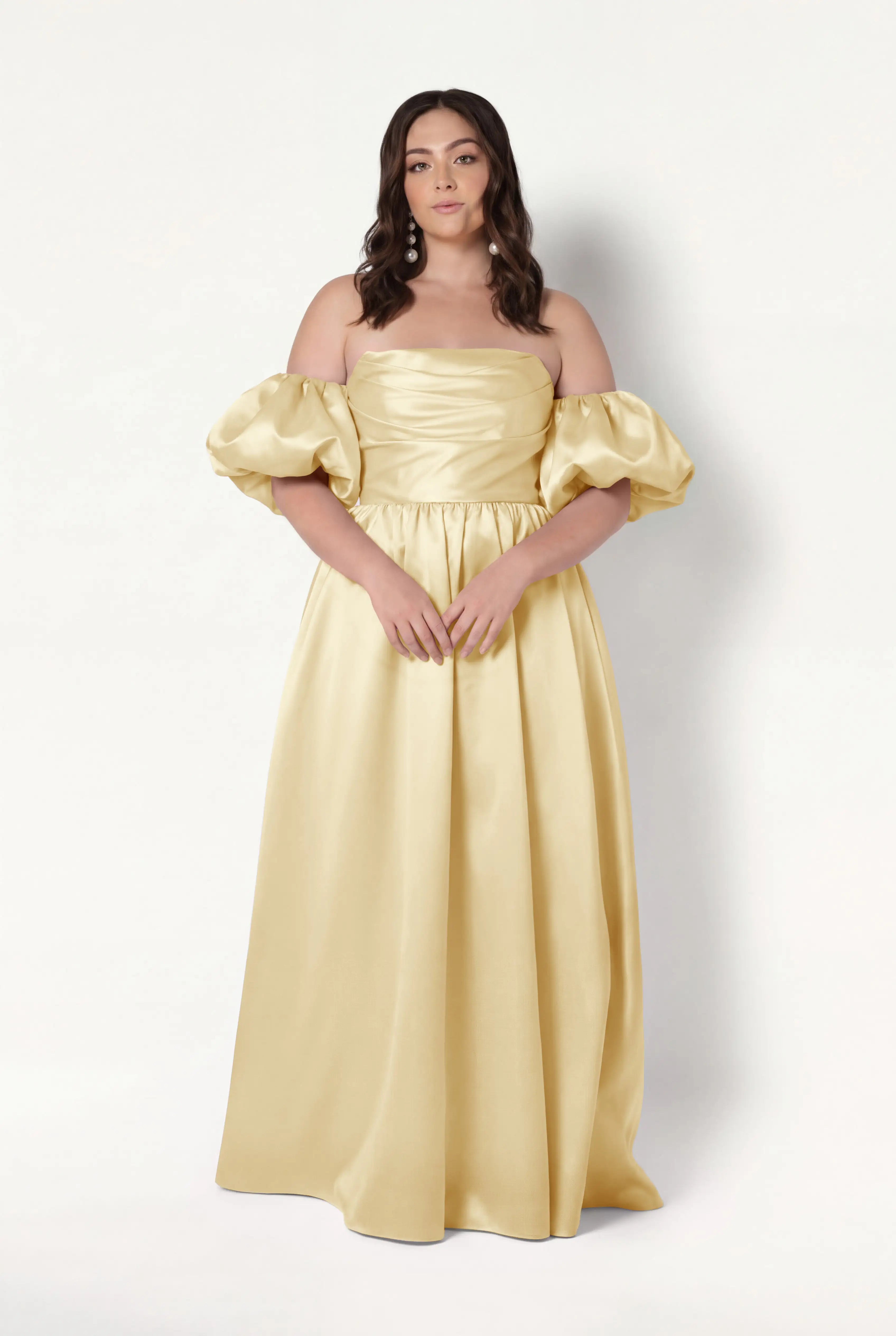 Blair Bridesmaid Dress in Butter Yellow Satin Twill