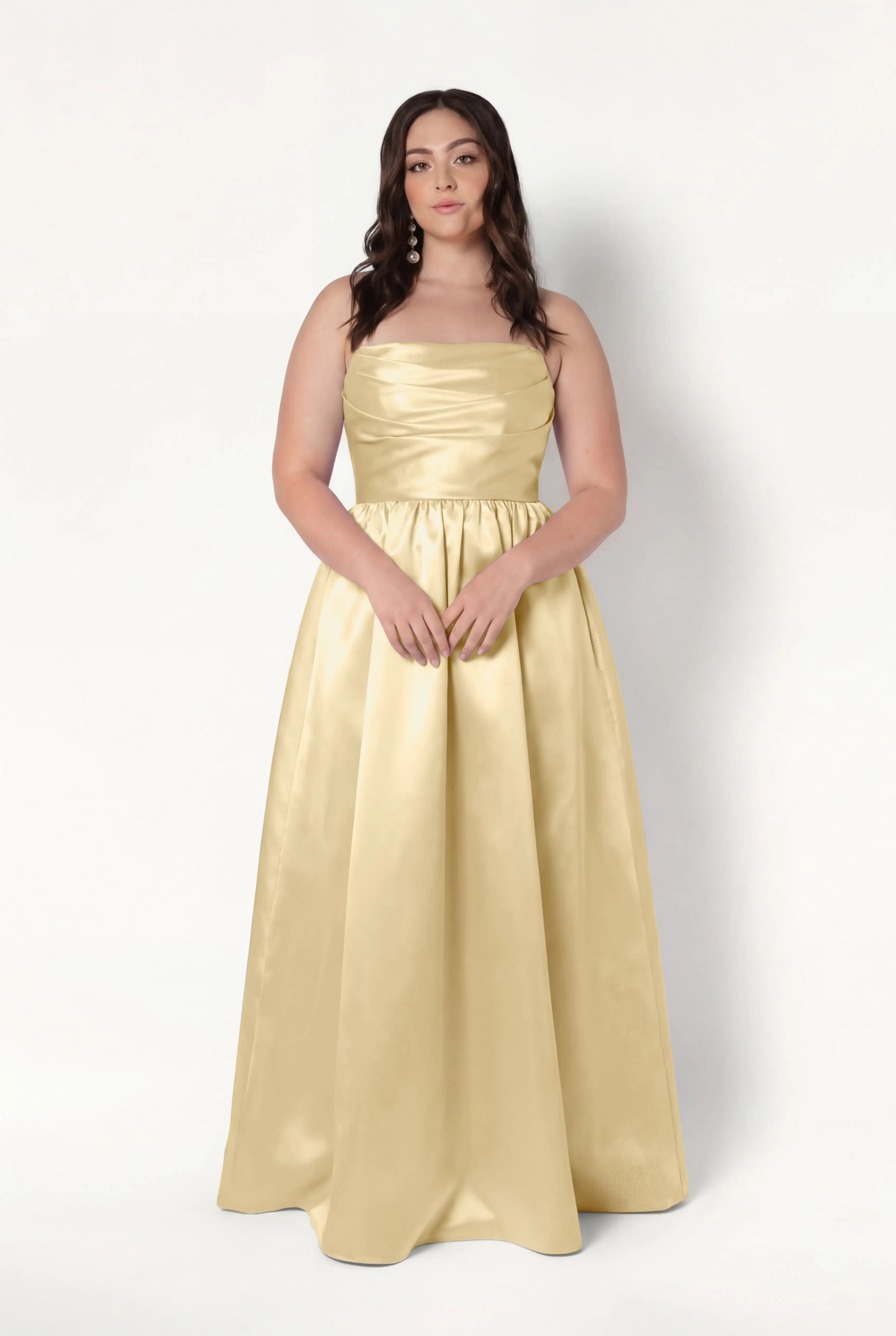 Blair Bridesmaid Dress in Butter Yellow Satin Twill