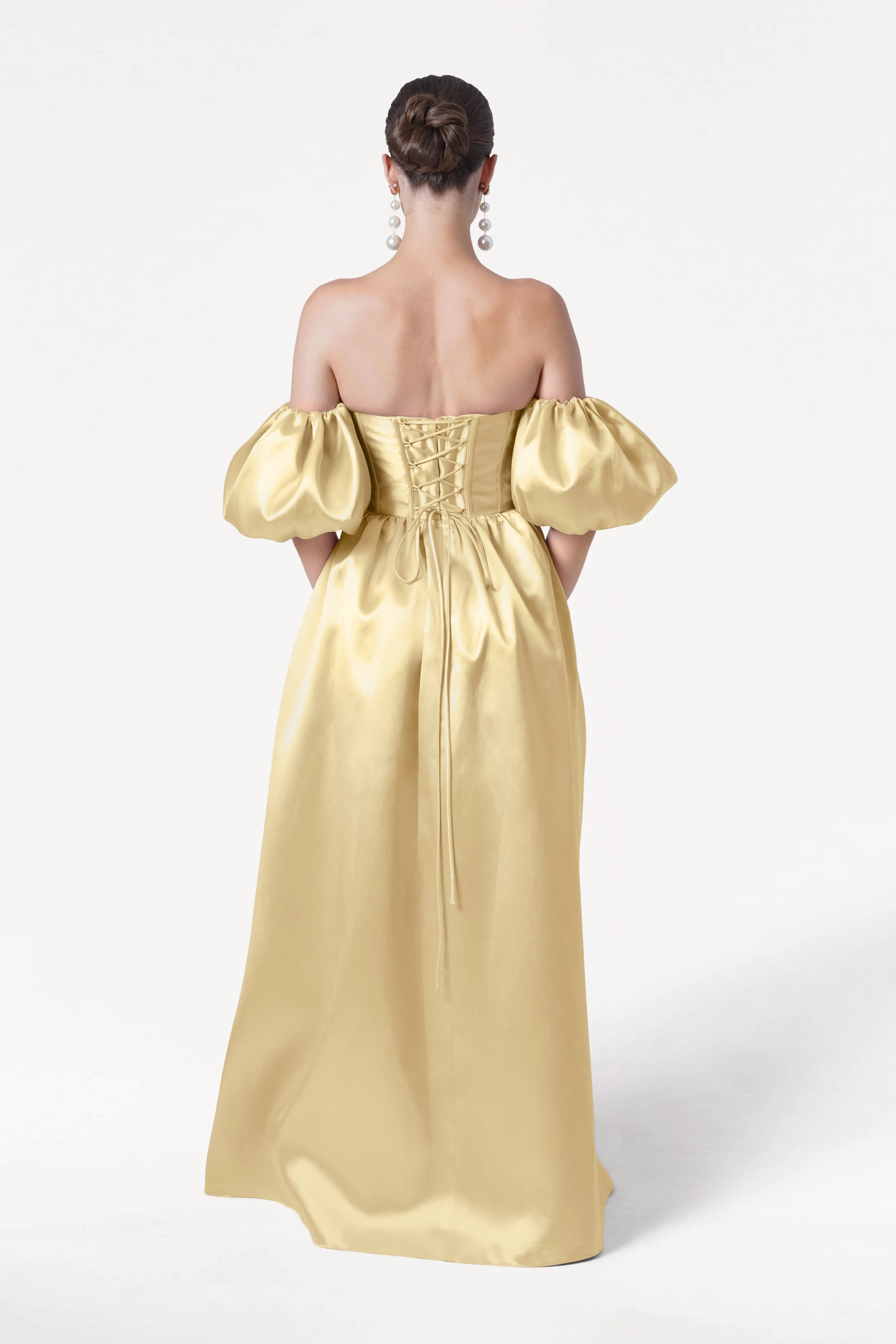Blair Bridesmaid Dress in Butter Yellow Satin Twill